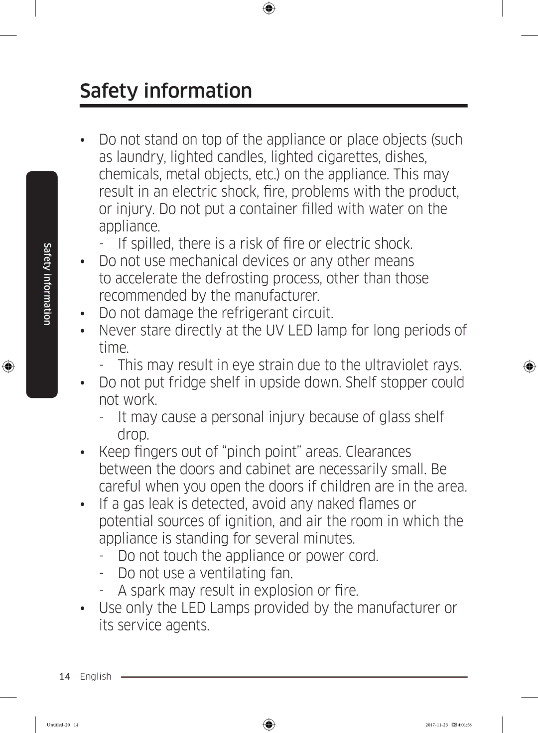 Samsung BRB260034WW/EF, BRB260130WW/EF, BRB260030WW/EF, BRB260176WW/EF, BRB260131WW/EF manual Safety information 