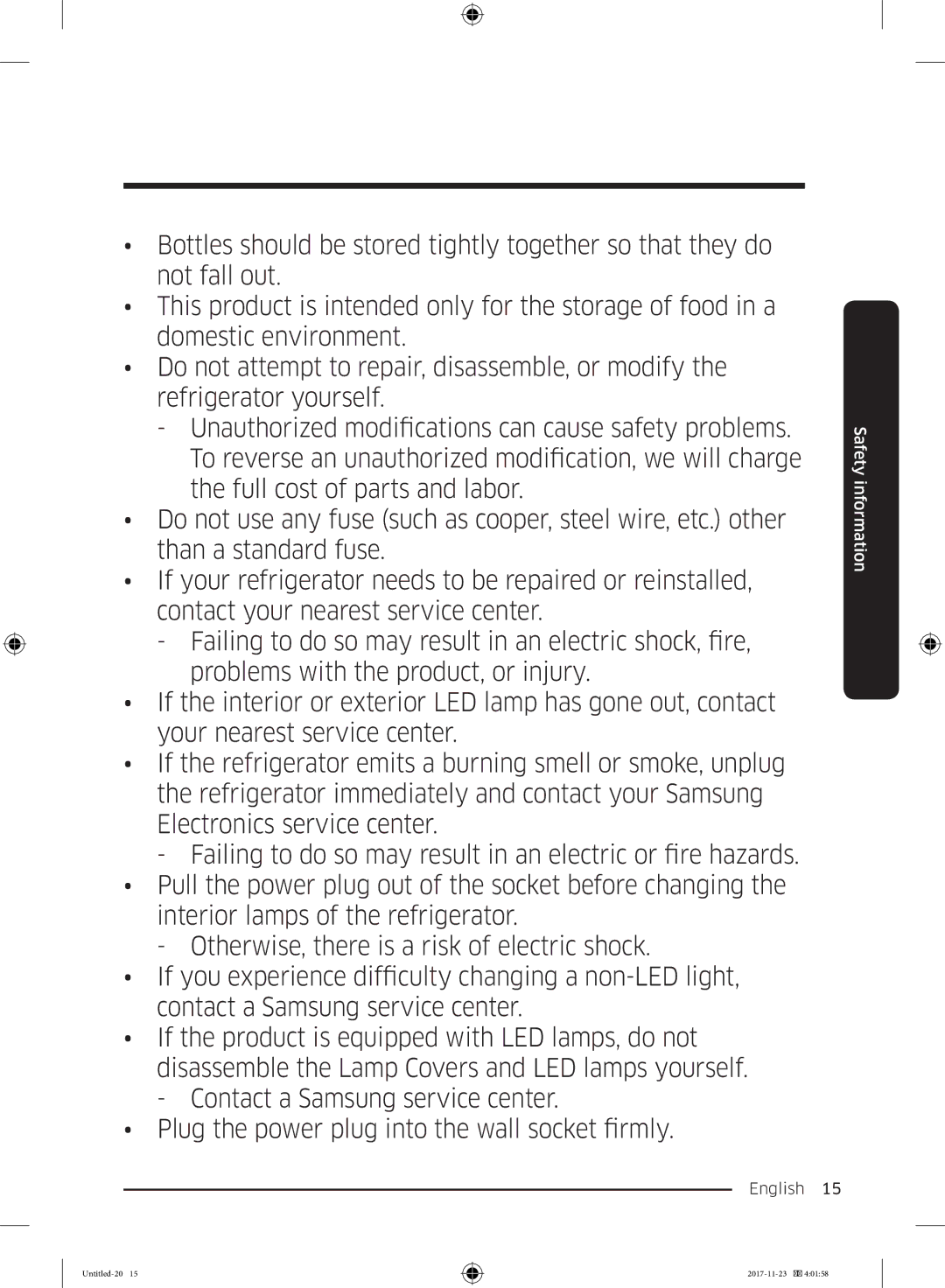 Samsung BRB260030WW/EF, BRB260130WW/EF, BRB260034WW/EF, BRB260176WW/EF, BRB260131WW/EF manual Safety information 