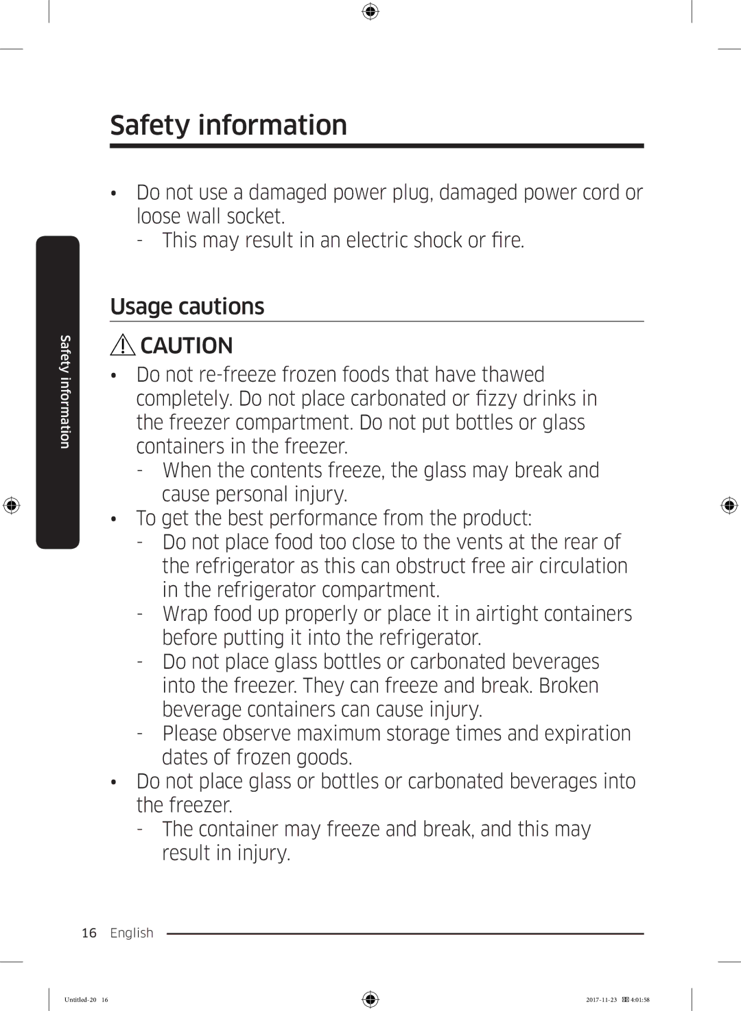 Samsung BRB260176WW/EF, BRB260130WW/EF, BRB260034WW/EF, BRB260030WW/EF, BRB260131WW/EF manual Usage cautions 