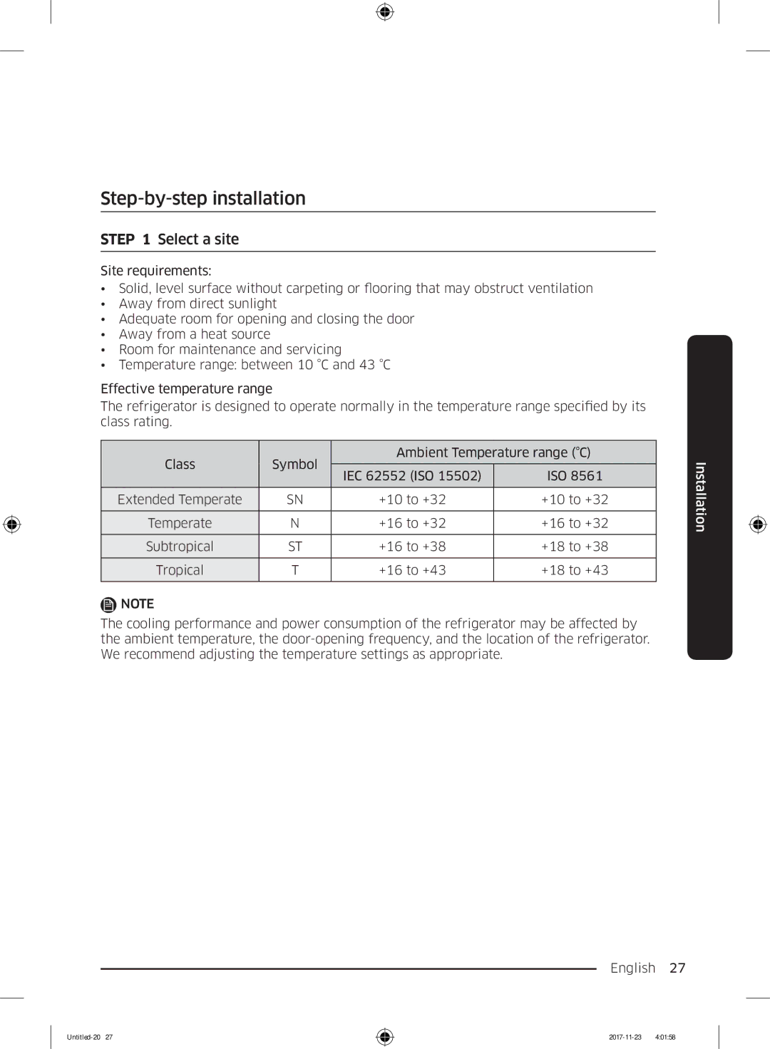 Samsung BRB260131WW/EF, BRB260130WW/EF, BRB260034WW/EF, BRB260030WW/EF manual Step-by-step installation, Select a site 