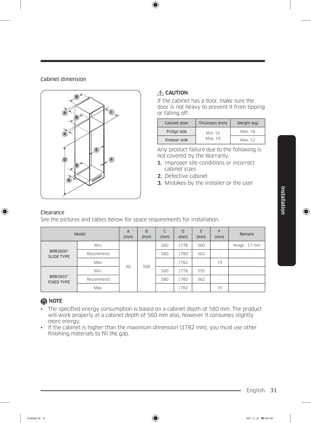 Samsung BRB260176WW/EF, BRB260130WW/EF, BRB260034WW/EF, BRB260030WW/EF, BRB260131WW/EF manual Fixed Type 