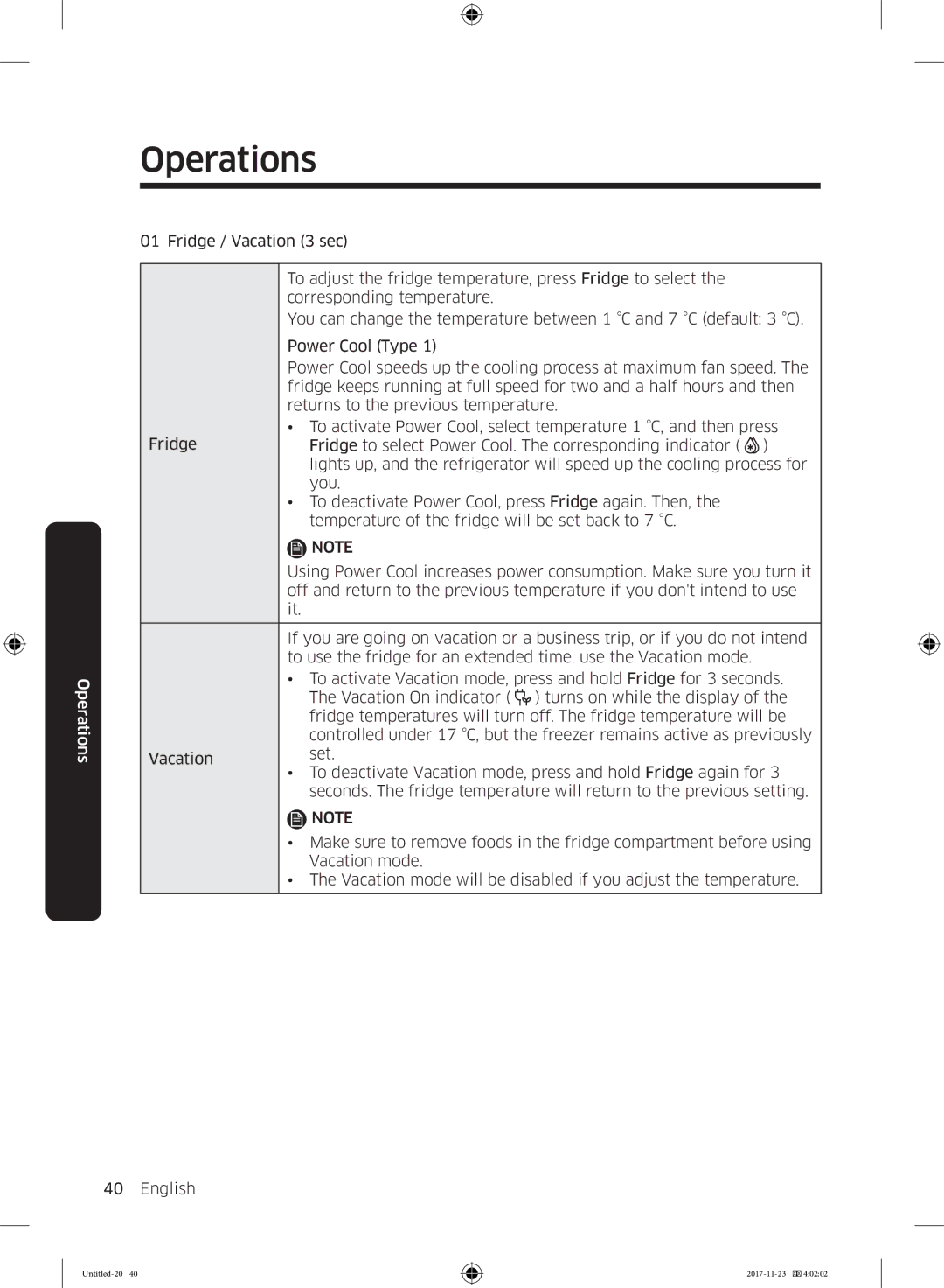 Samsung BRB260030WW/EF, BRB260130WW/EF, BRB260034WW/EF, BRB260176WW/EF, BRB260131WW/EF manual Operations 