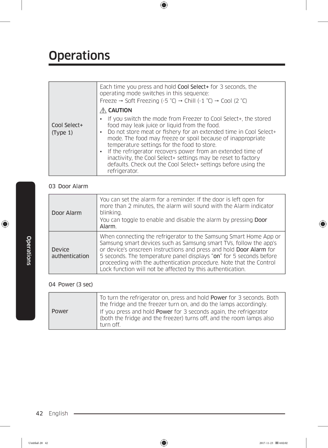 Samsung BRB260131WW/EF, BRB260130WW/EF, BRB260034WW/EF, BRB260030WW/EF, BRB260176WW/EF manual Operations 