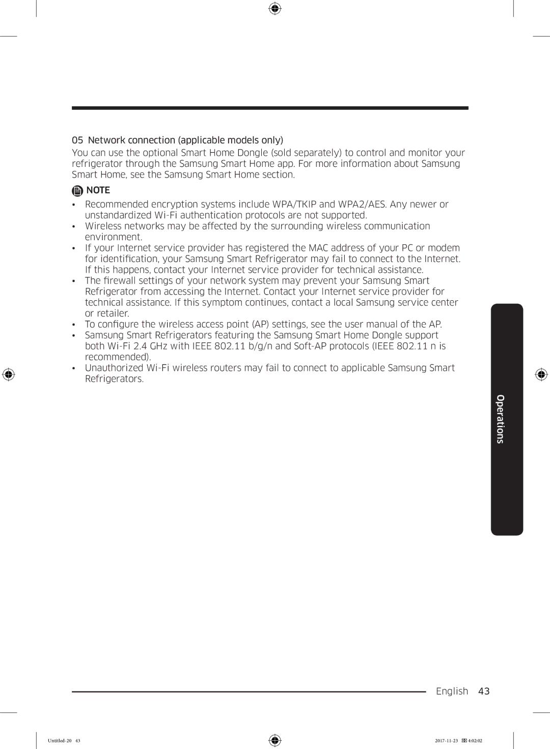 Samsung BRB260130WW/EF, BRB260034WW/EF, BRB260030WW/EF, BRB260176WW/EF, BRB260131WW/EF manual Operations 