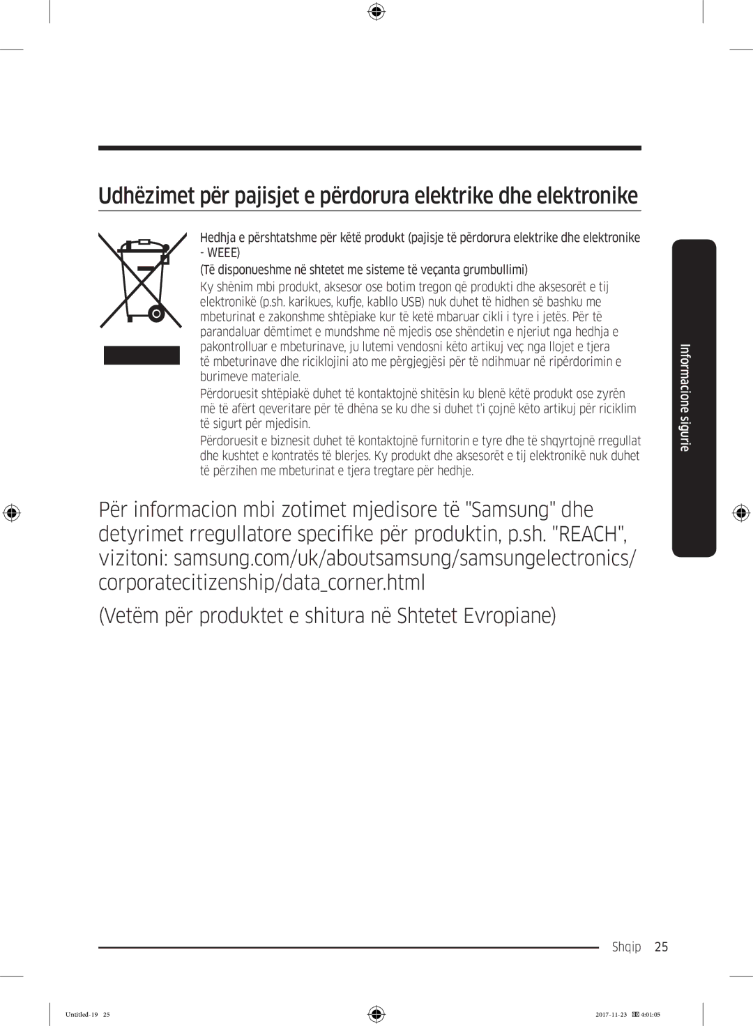 Samsung BRB260176WW/EF, BRB260130WW/EF, BRB260034WW/EF manual Udhëzimet për pajisjet e përdorura elektrike dhe elektronike 