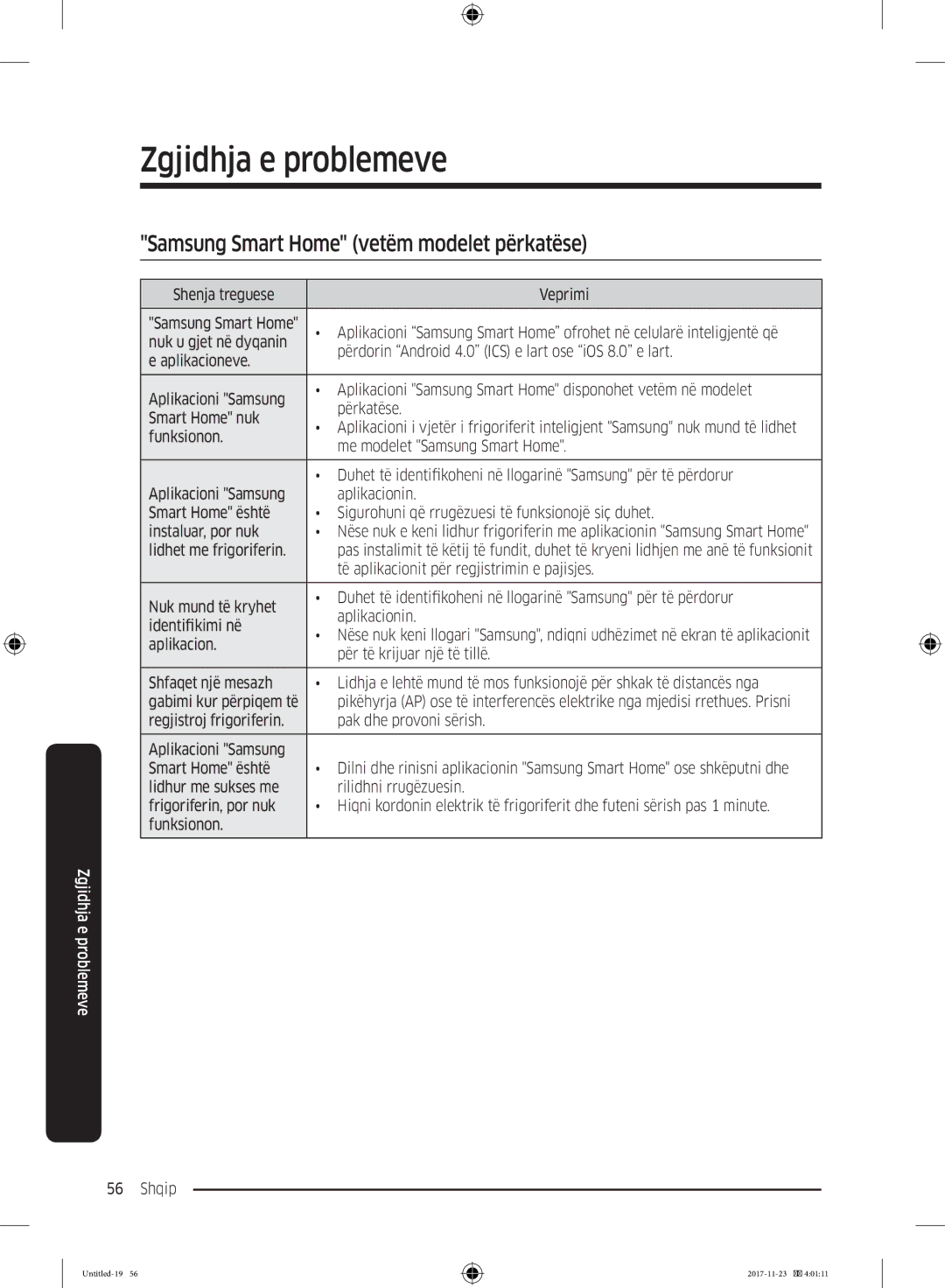 Samsung BRB260131WW/EF manual Shenja treguese Veprimi, Lidhet me frigoriferin, Të aplikacionit për regjistrimin e pajisjes 