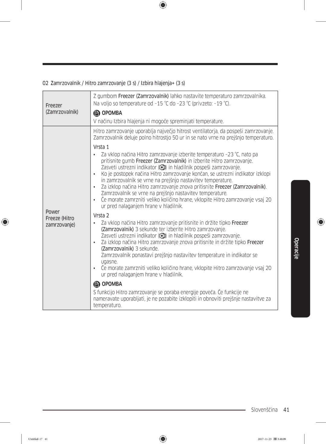 Samsung BRB260131WW/EF, BRB260130WW/EF manual Zamrzovalnik 3 sekunde, Ugasne, Ur pred nalaganjem hrane v hladilnik 