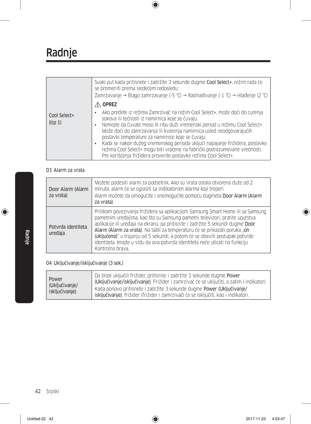 Samsung BRB260030WW/EF, BRB260130WW/EF, BRB260034WW/EF manual Se promeniti prema sledećem redosledu, Cool Select+, Za vrata 