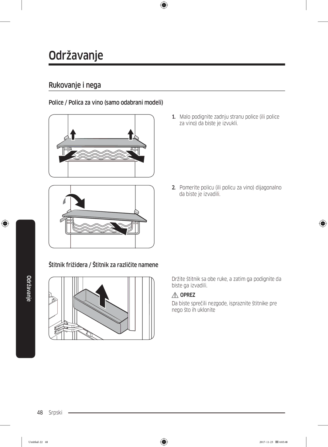 Samsung BRB260176WW/EF, BRB260130WW/EF manual Održavanje, Rukovanje i nega, Police / Polica za vino samo odabrani modeli 