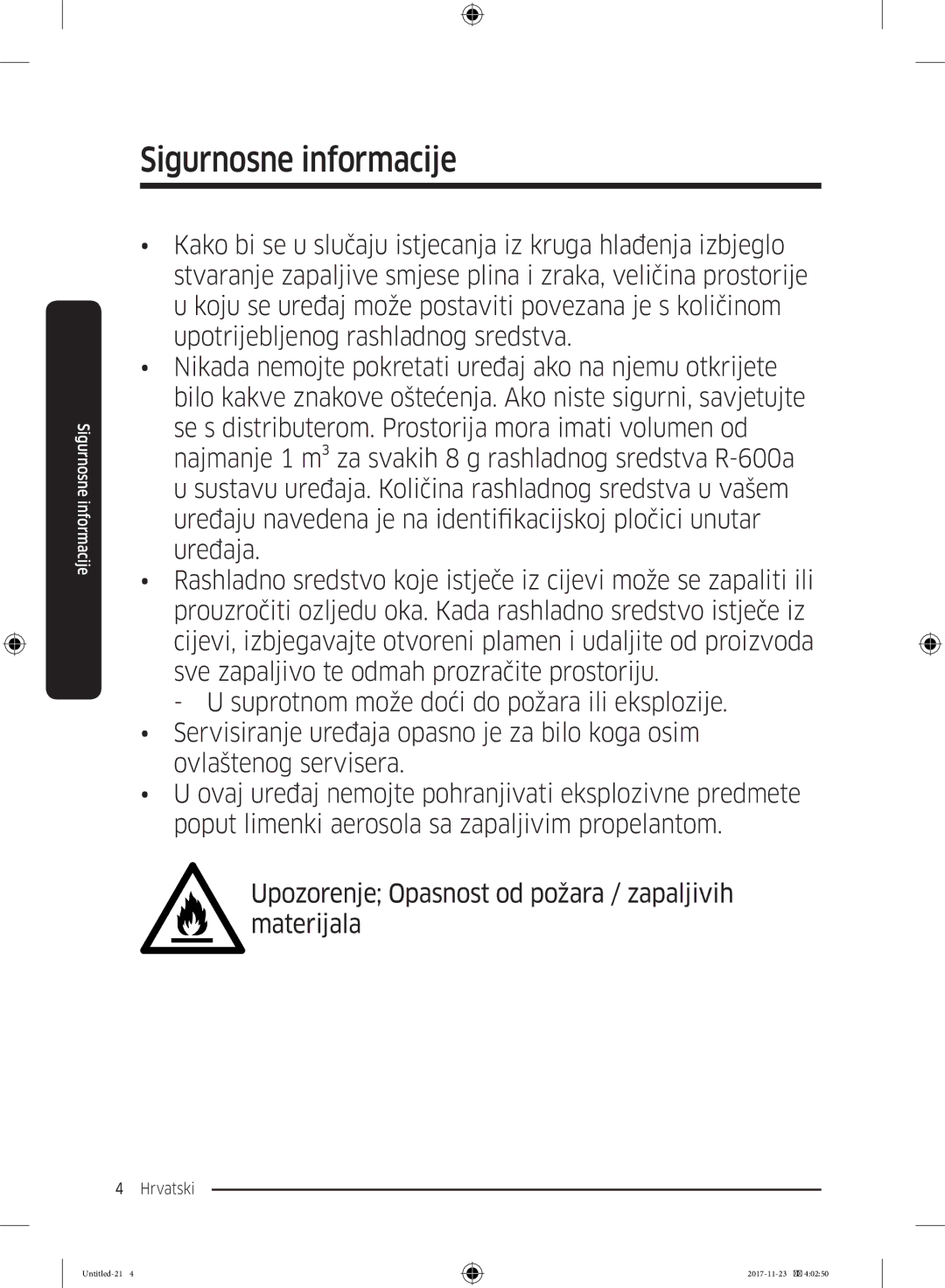 Samsung BRB260130WW/EF, BRB260034WW/EF, BRB260030WW/EF, BRB260176WW/EF, BRB260131WW/EF manual Sigurnosne informacije 