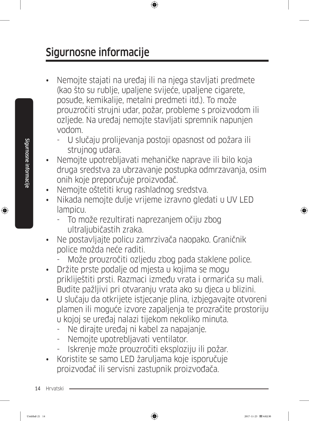 Samsung BRB260130WW/EF, BRB260034WW/EF, BRB260030WW/EF, BRB260176WW/EF, BRB260131WW/EF manual Sigurnosne informacije 