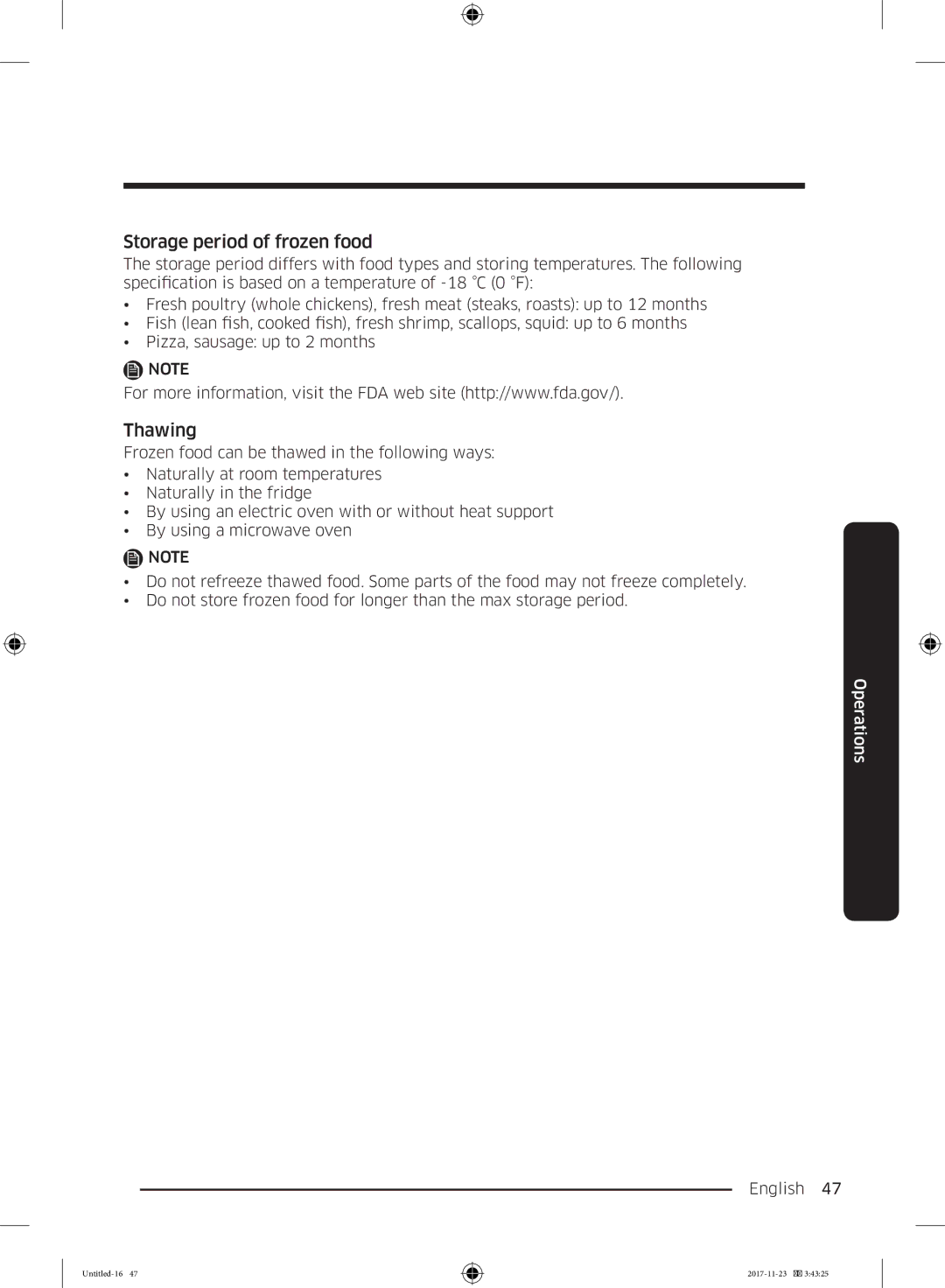 Samsung BRB260130WW/EF, BRB260187WW/EF manual Storage period of frozen food, Thawing 