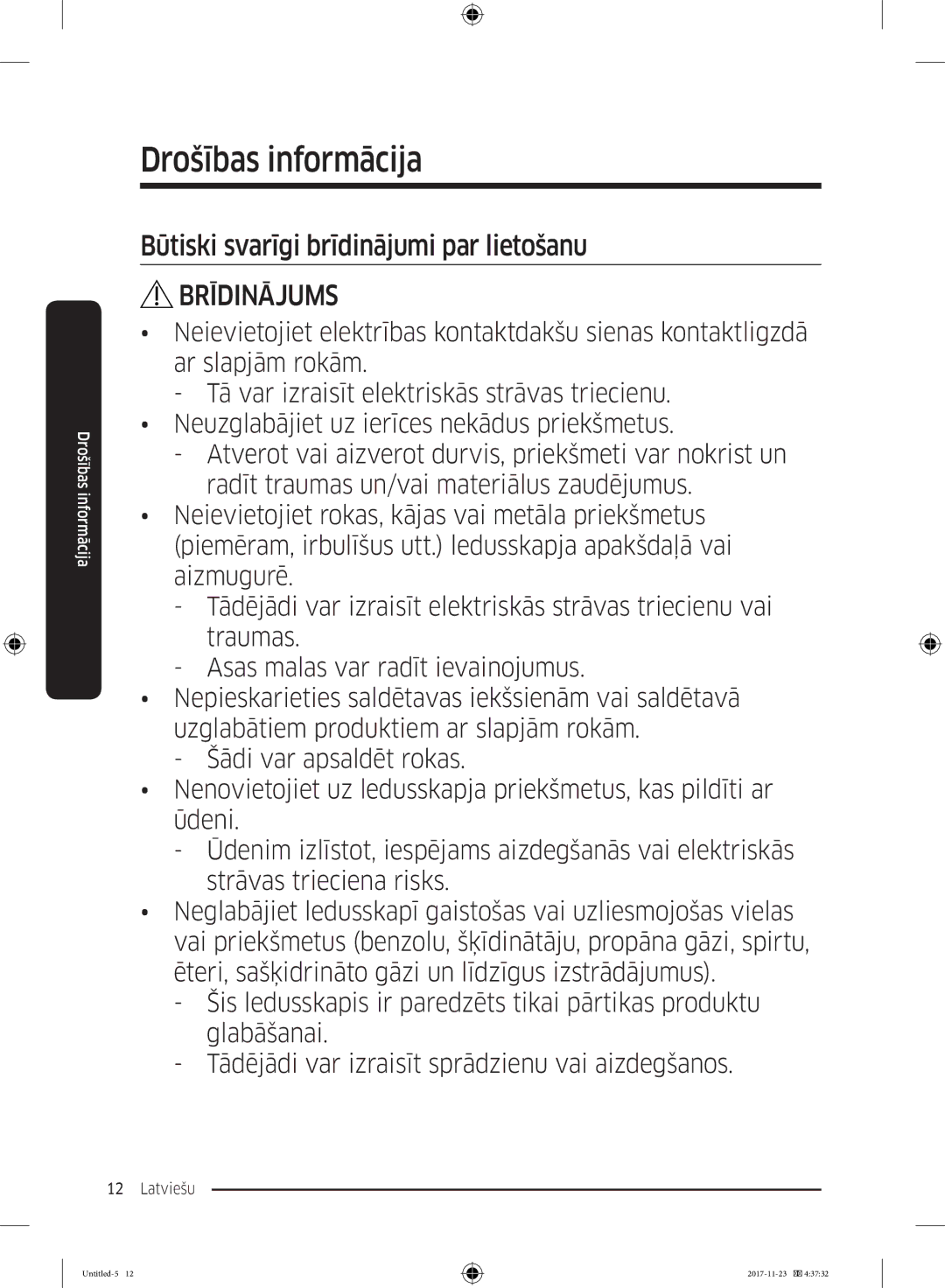 Samsung BRB260176WW/EF, BRB260189WW/EF, BRB260076WW/EF, BRB260035WW/EF manual Būtiski svarīgi brīdinājumi par lietošanu 