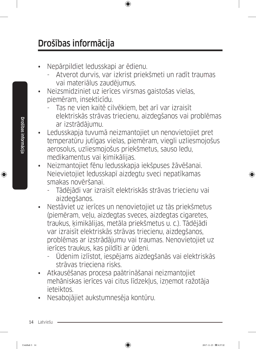 Samsung BRB260076WW/EF, BRB260189WW/EF, BRB260035WW/EF, BRB260030WW/EF, BRB260176WW/EF manual Drošības informācija 