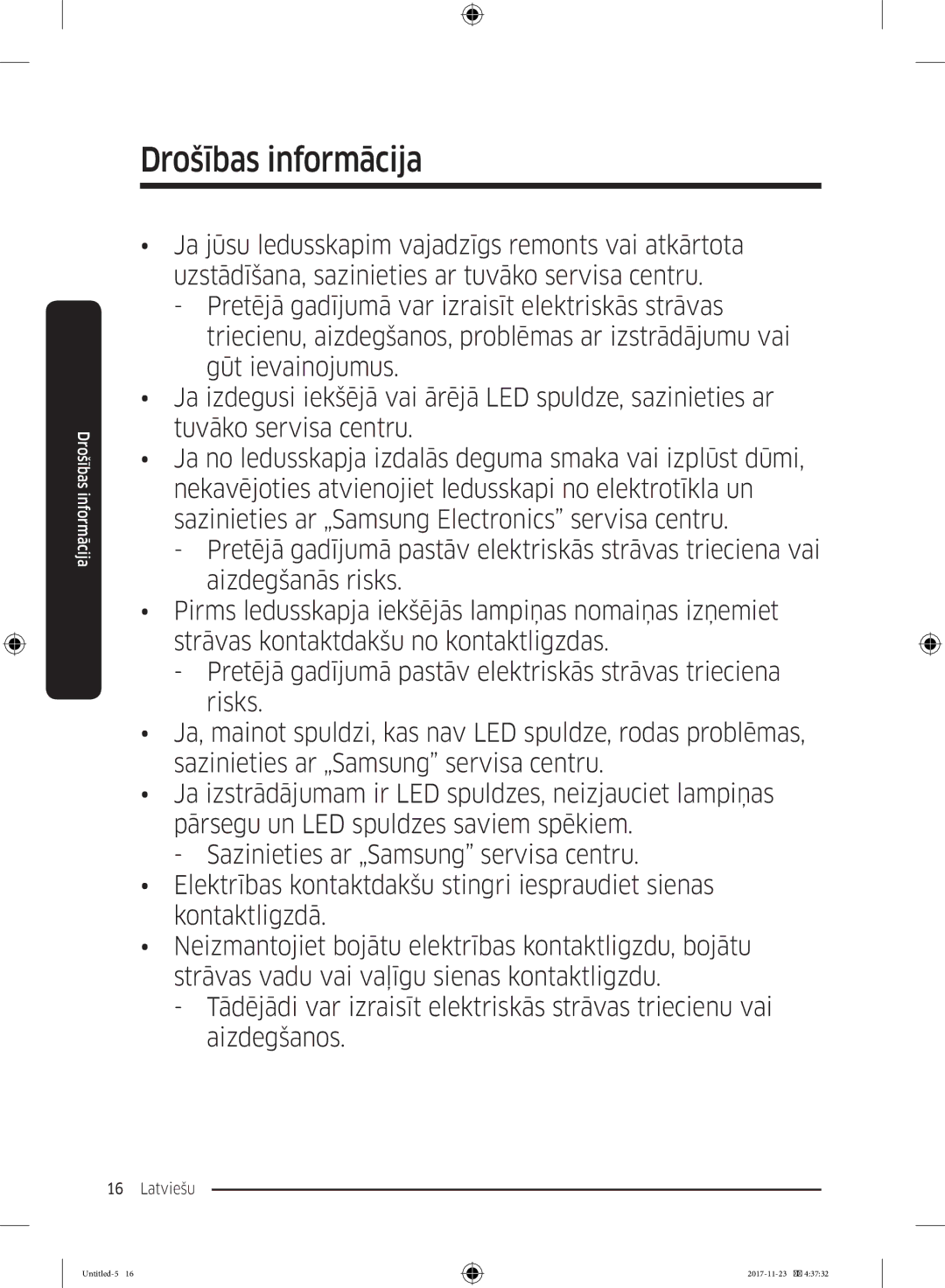 Samsung BRB260030WW/EF, BRB260189WW/EF, BRB260076WW/EF, BRB260035WW/EF, BRB260176WW/EF manual Drošības informācija 