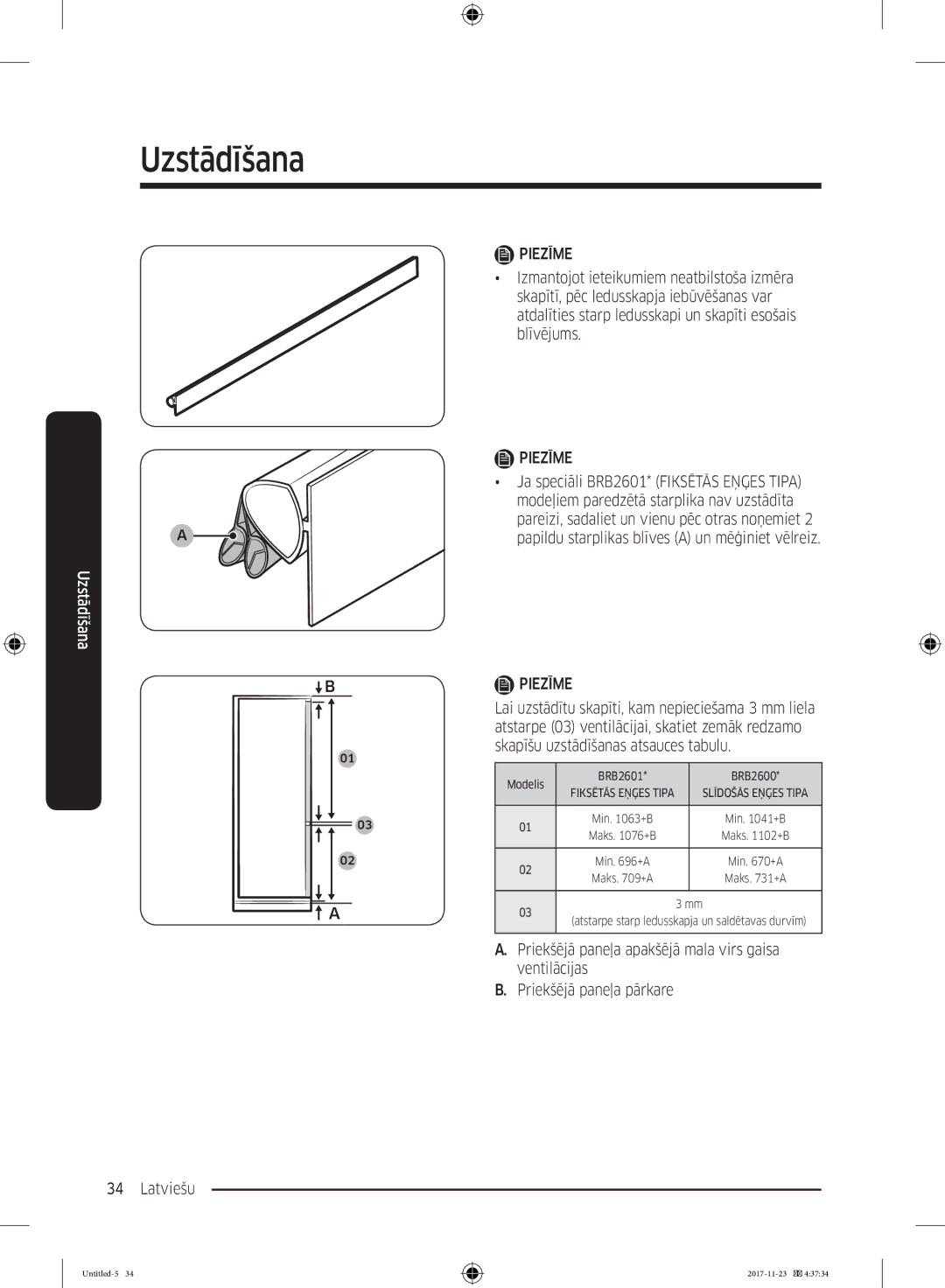 Samsung BRB260076WW/EF, BRB260189WW/EF, BRB260035WW/EF, BRB260030WW/EF, BRB260176WW/EF manual Uzstādīšana 