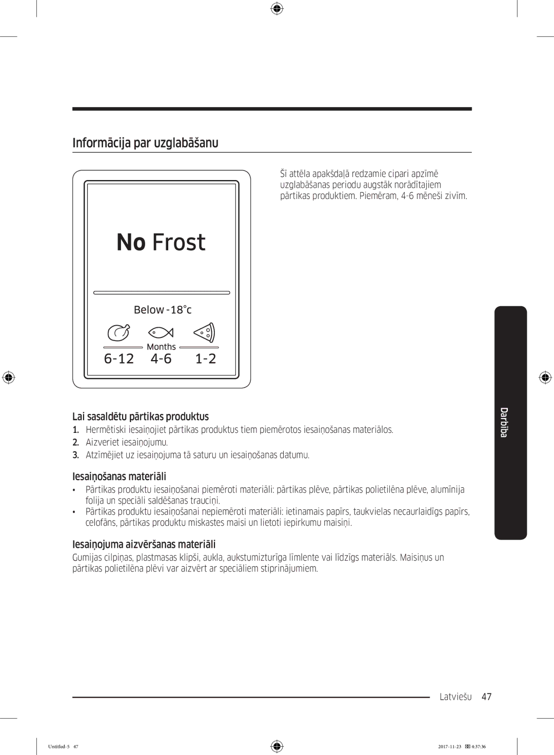 Samsung BRB260176WW/EF manual Informācija par uzglabāšanu, Lai sasaldētu pārtikas produktus, Iesaiņošanas materiāli 