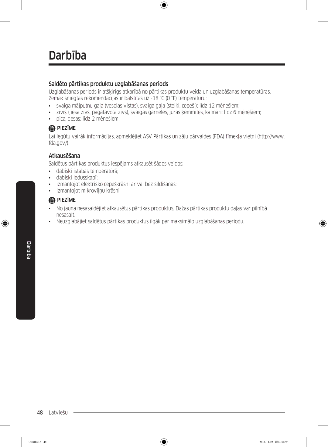 Samsung BRB260189WW/EF, BRB260076WW/EF, BRB260035WW/EF manual Saldēto pārtikas produktu uzglabāšanas periods, Atkausēšana 