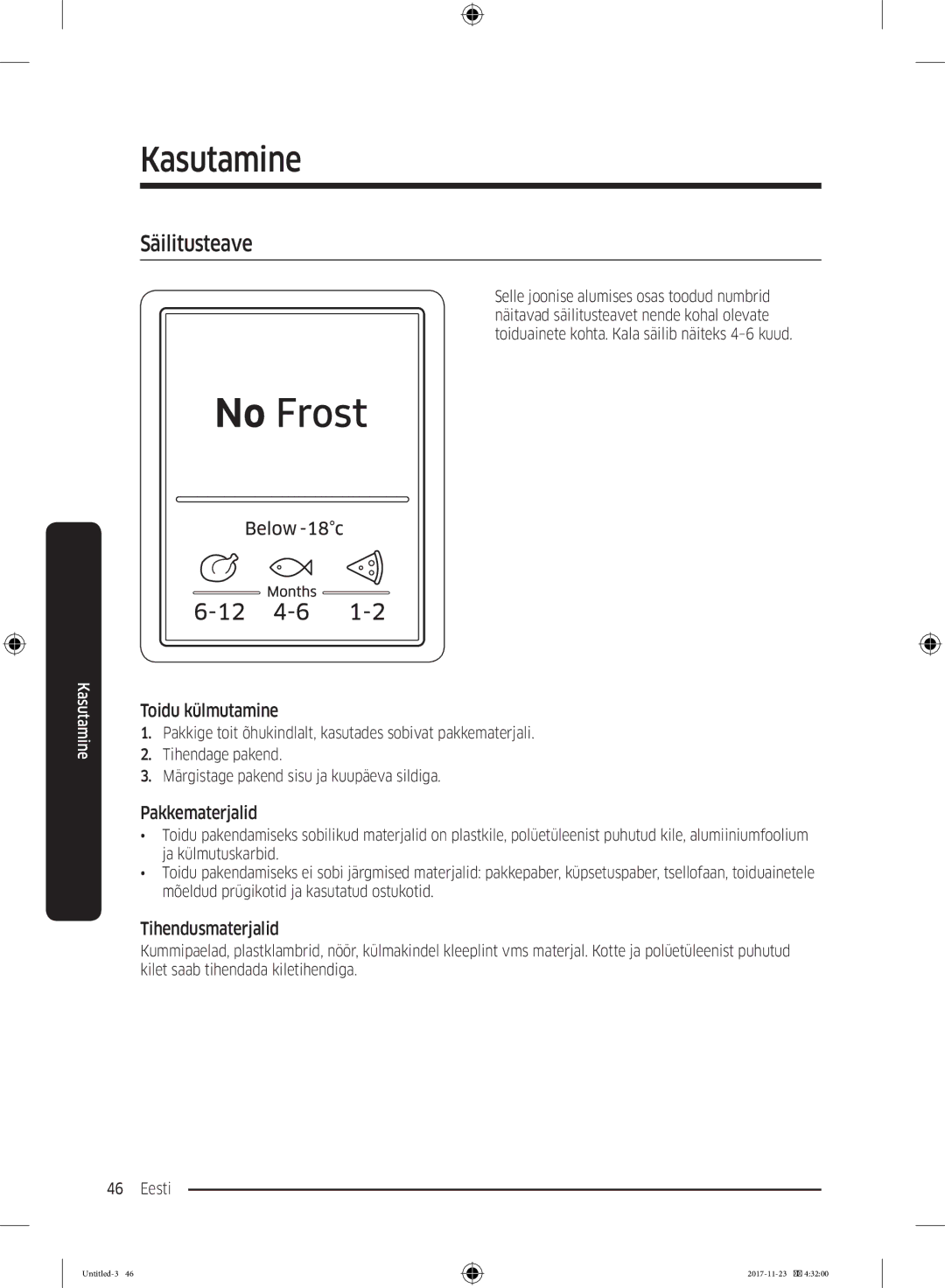 Samsung BRB260076WW/EF, BRB260189WW/EF manual Säilitusteave, Toidu külmutamine, Pakkematerjalid, Tihendusmaterjalid 