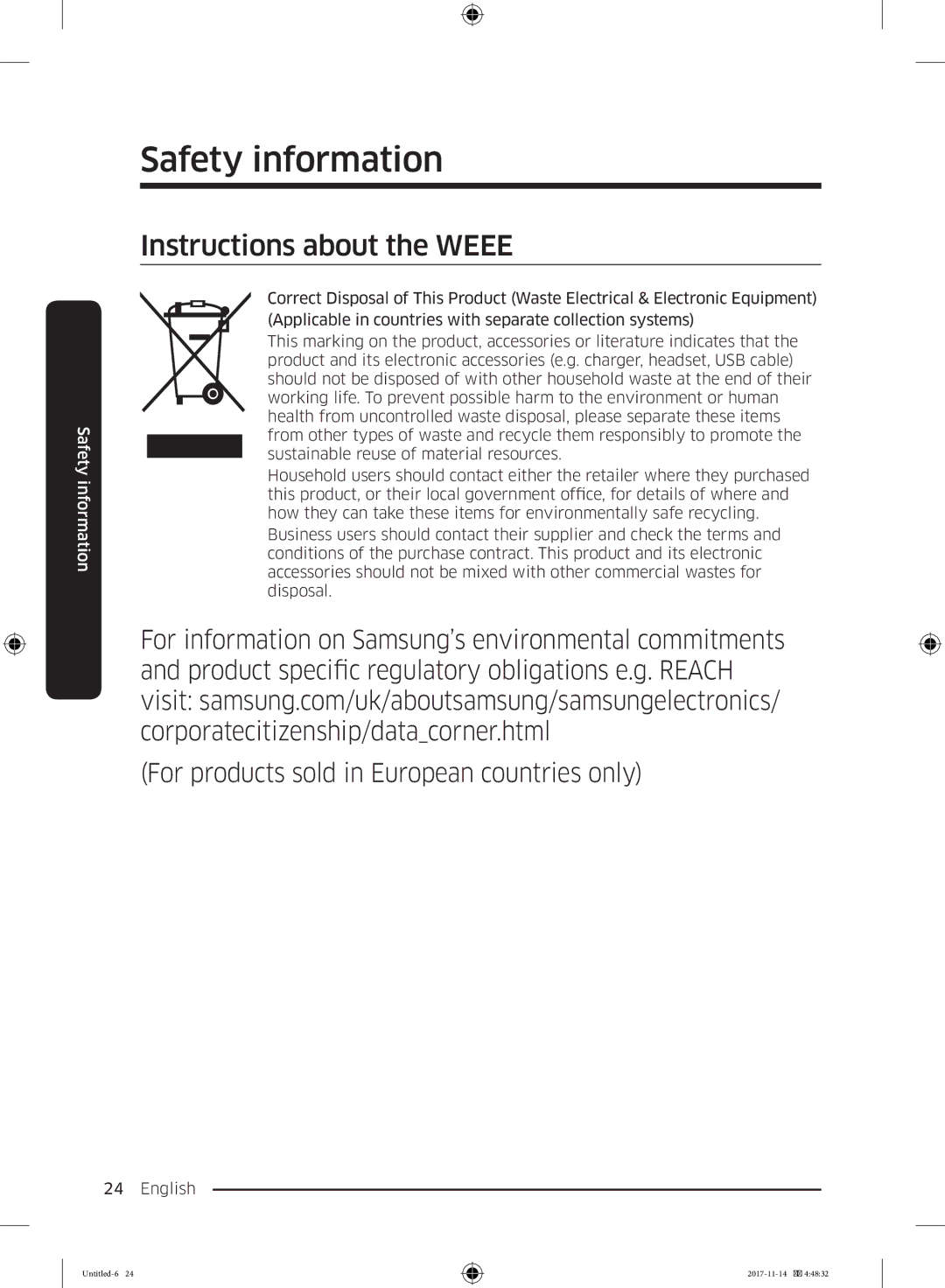 Samsung BRB260030WW/EF, BRB260189WW/EF, BRB260130WW/EF, BRB260034WW/EF, BRB260010WW/EF manual Instructions about the Weee 