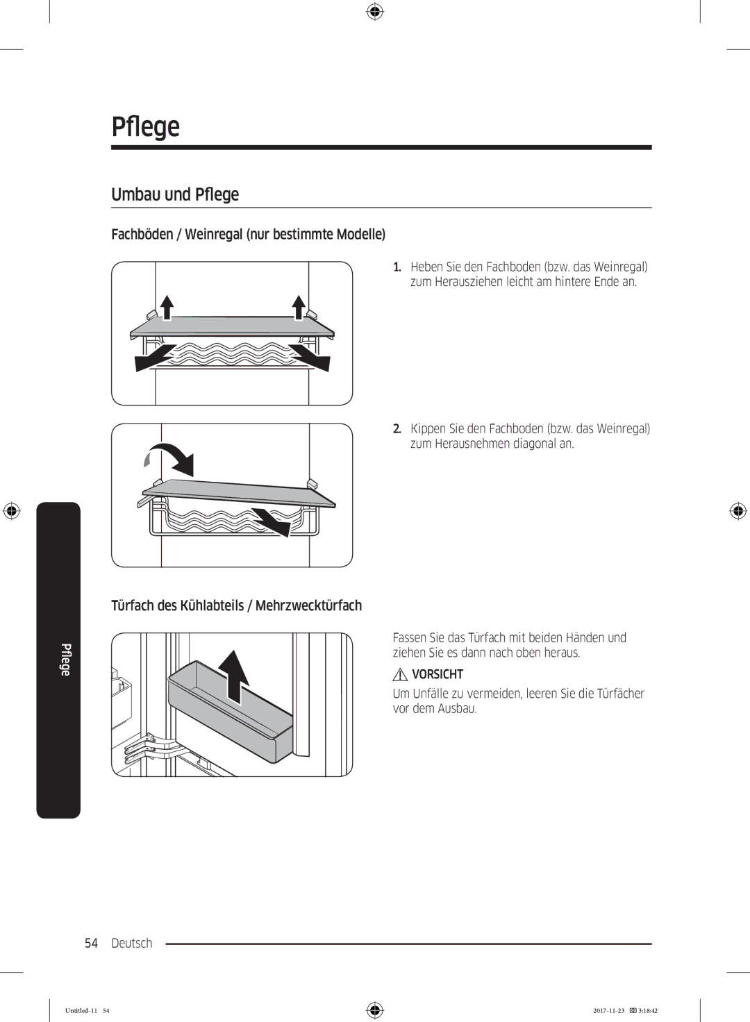 Samsung BRB260010WW/EF, BRB2G0135WW/EG, BRB2G0131WW/EG manual Umbau und Pflege, Fachböden / Weinregal nur bestimmte Modelle 