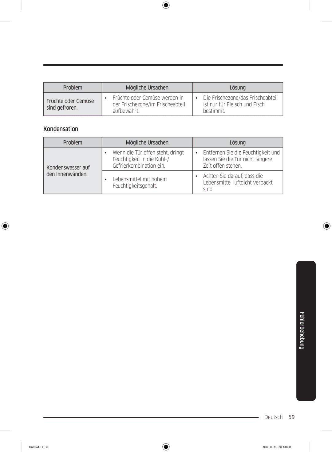 Samsung BRB2G0130WW/EG, BRB2G0135WW/EG, BRB2G0131WW/EG, BRB260134WW/EF, BRB2G0134WW/EG, BRB260189WW/EF manual Kondensation 