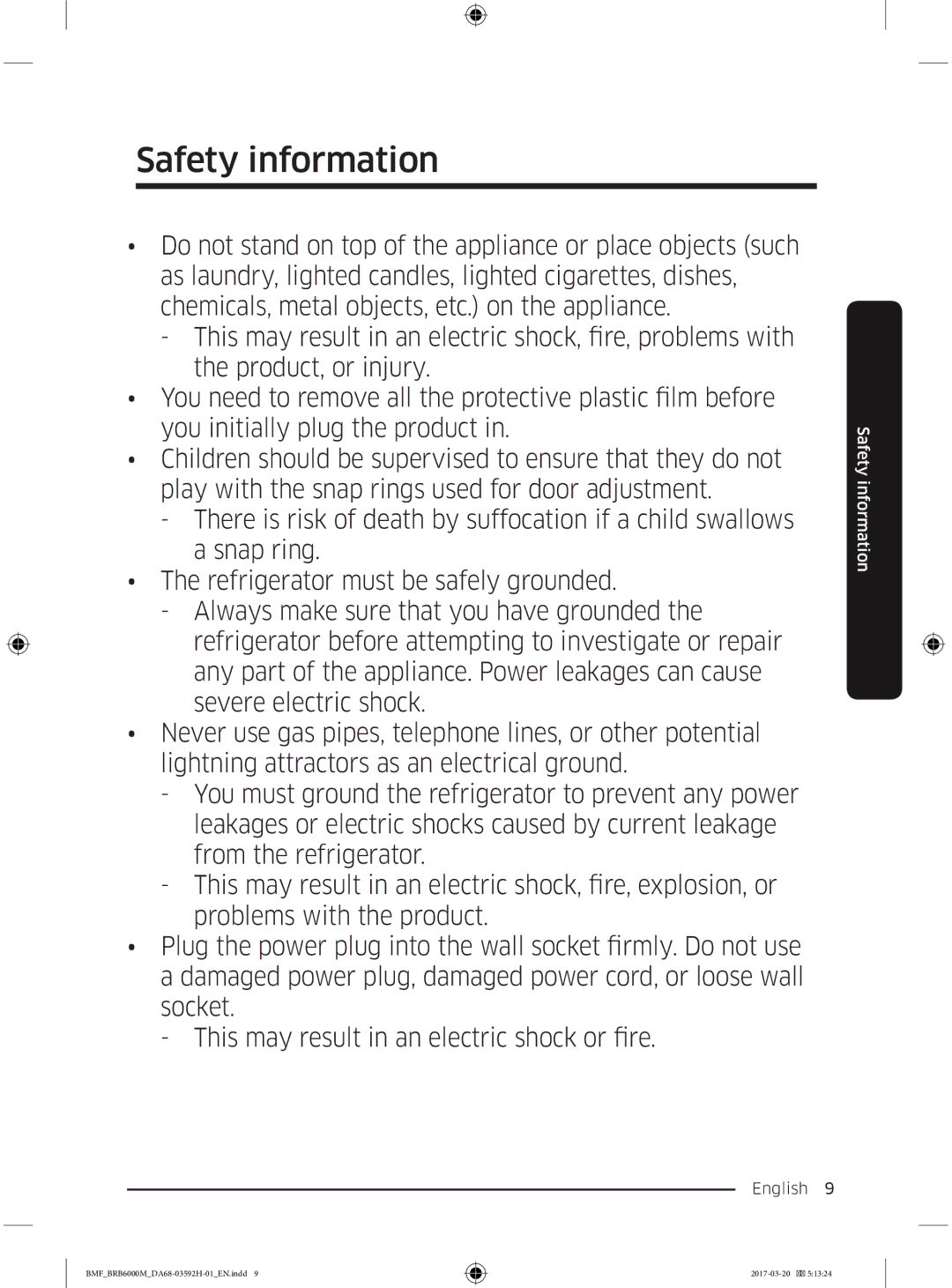 Samsung BRR12M001WW/EG, BRR19M010WW/EG, BRR19M011WW/EG, BRR12M000WW/EG manual Safety information 