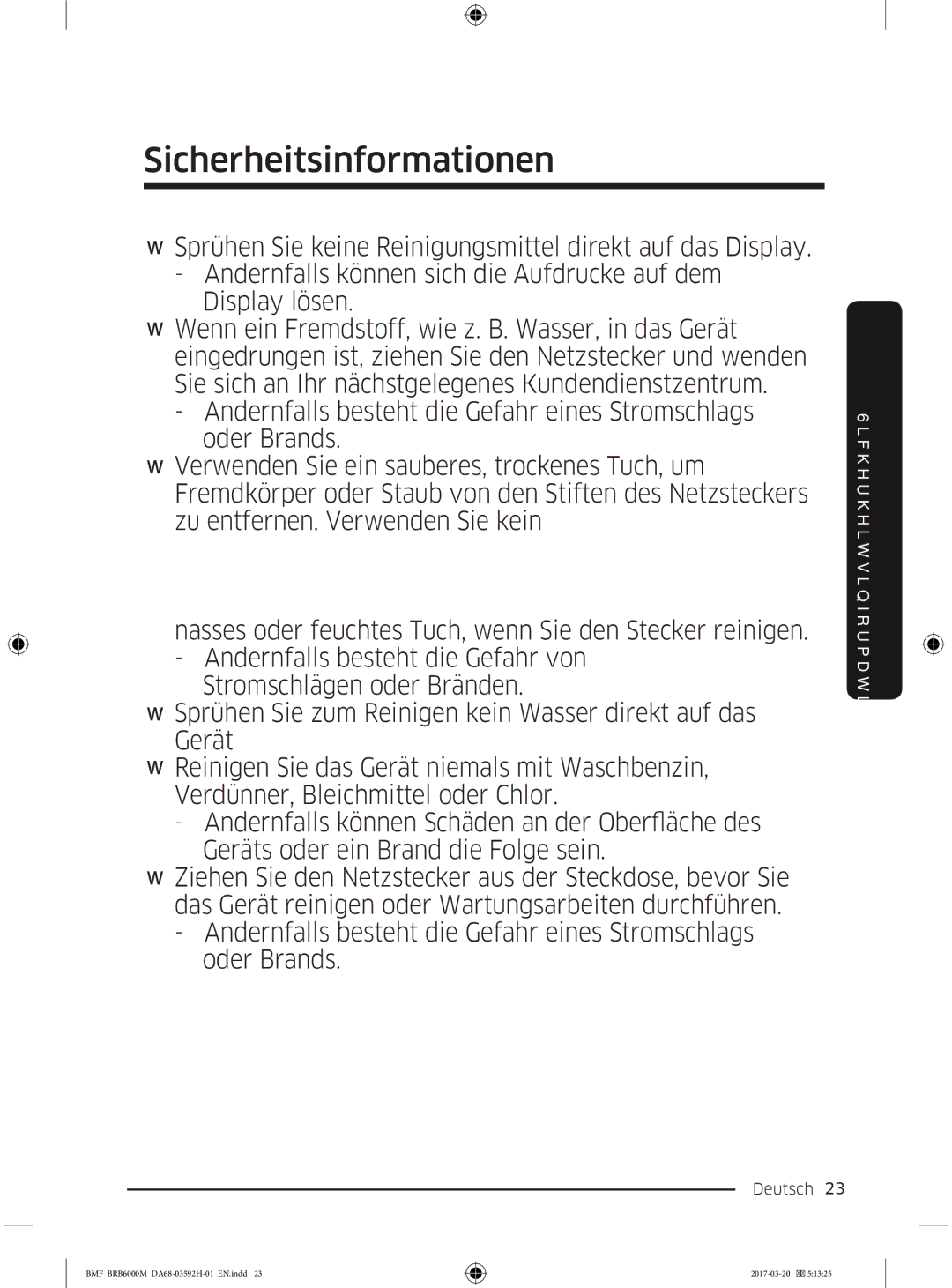 Samsung BRR12M001WW/EG, BRR19M010WW/EG, BRR19M011WW/EG, BRR12M000WW/EG manual Sicherheitsinformationen 