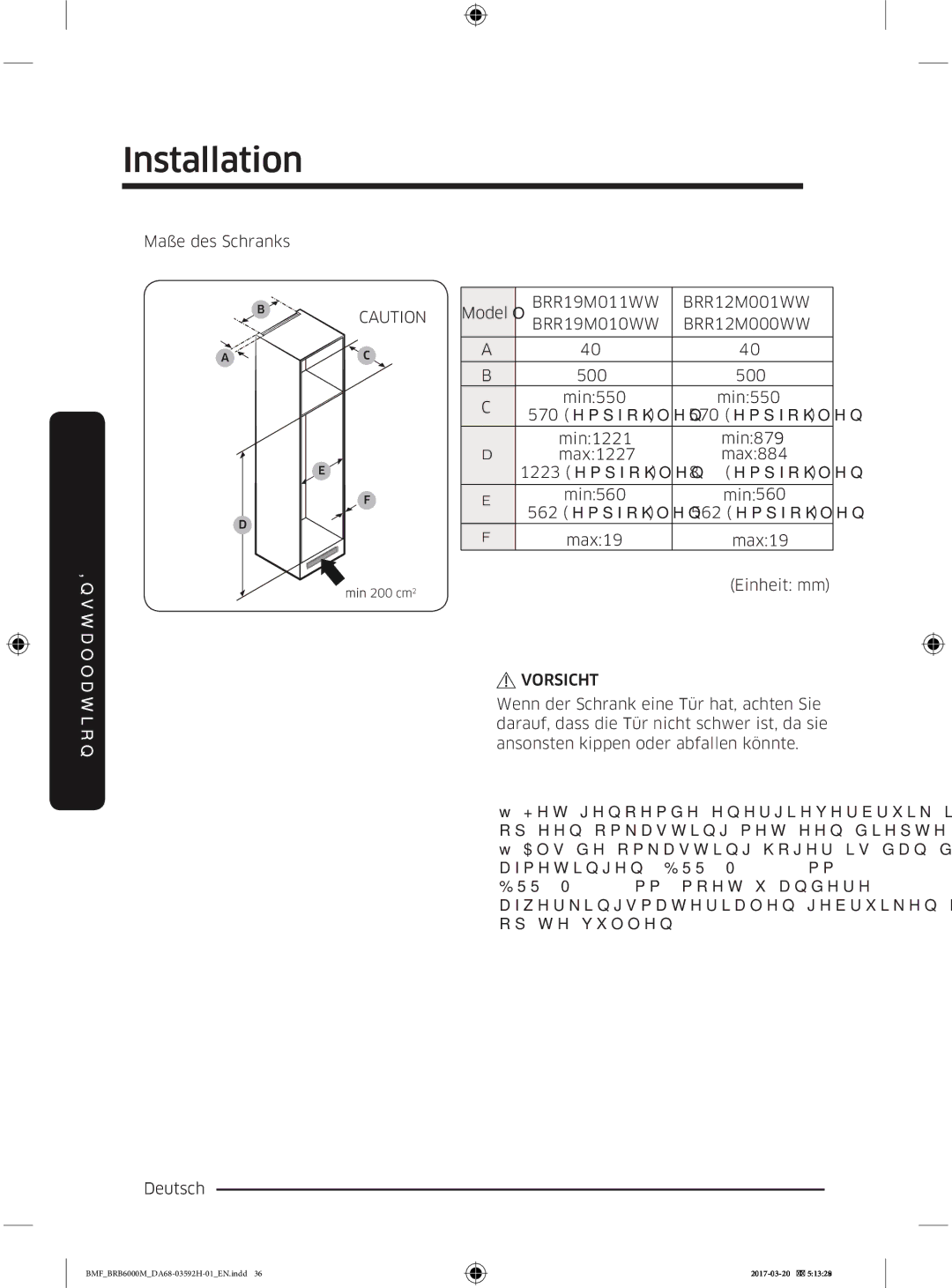 Samsung BRR12M000WW/EG, BRR19M010WW/EG, BRR19M011WW/EG, BRR12M001WW/EG manual Hpsirkohq, Vorsicht 