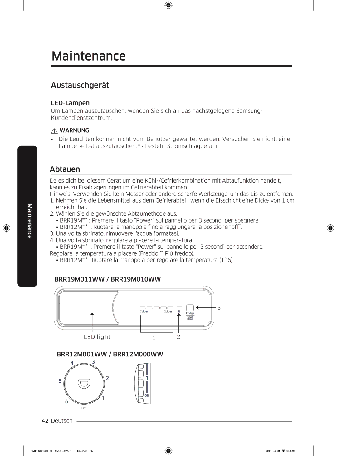 Samsung BRR19M011WW/EG, BRR19M010WW/EG, BRR12M001WW/EG, BRR12M000WW/EG manual Austauschgerät, LED-Lampen 