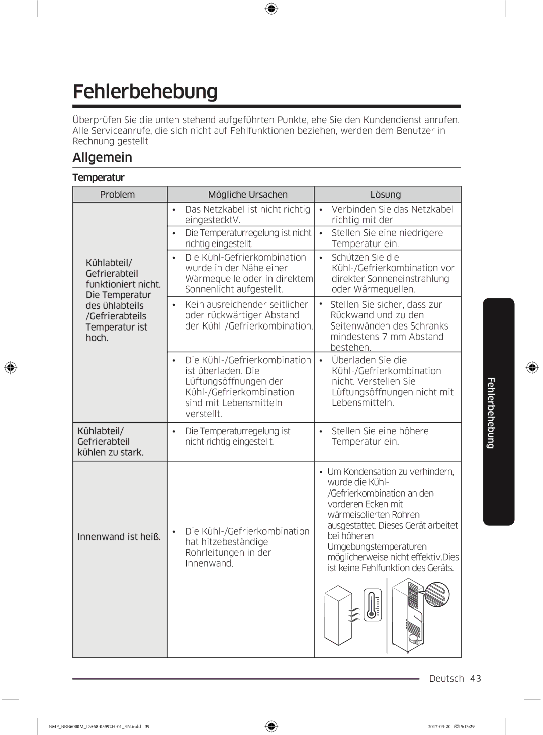 Samsung BRR12M001WW/EG, BRR19M010WW/EG, BRR19M011WW/EG, BRR12M000WW/EG manual Allgemein, Temperatur 