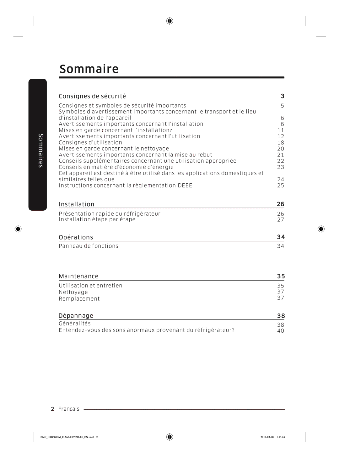 Samsung BRR12M000WW/EG, BRR19M010WW/EG, BRR19M011WW/EG, BRR12M001WW/EG manual Sommaire 