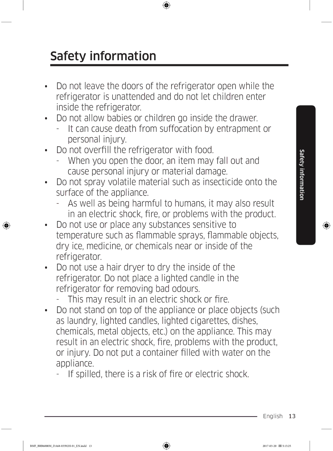 Samsung BRR12M001WW/EG, BRR19M010WW/EG, BRR19M011WW/EG, BRR12M000WW/EG manual Safety information 