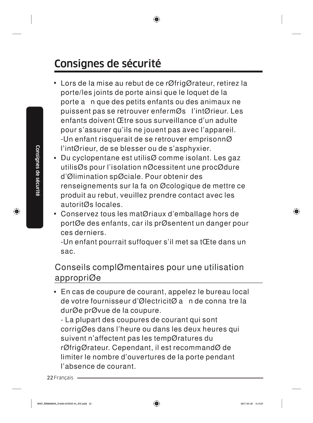 Samsung BRR12M000WW/EG, BRR19M010WW/EG, BRR19M011WW/EG manual Conseils complémentaires pour une utilisation appropriée 