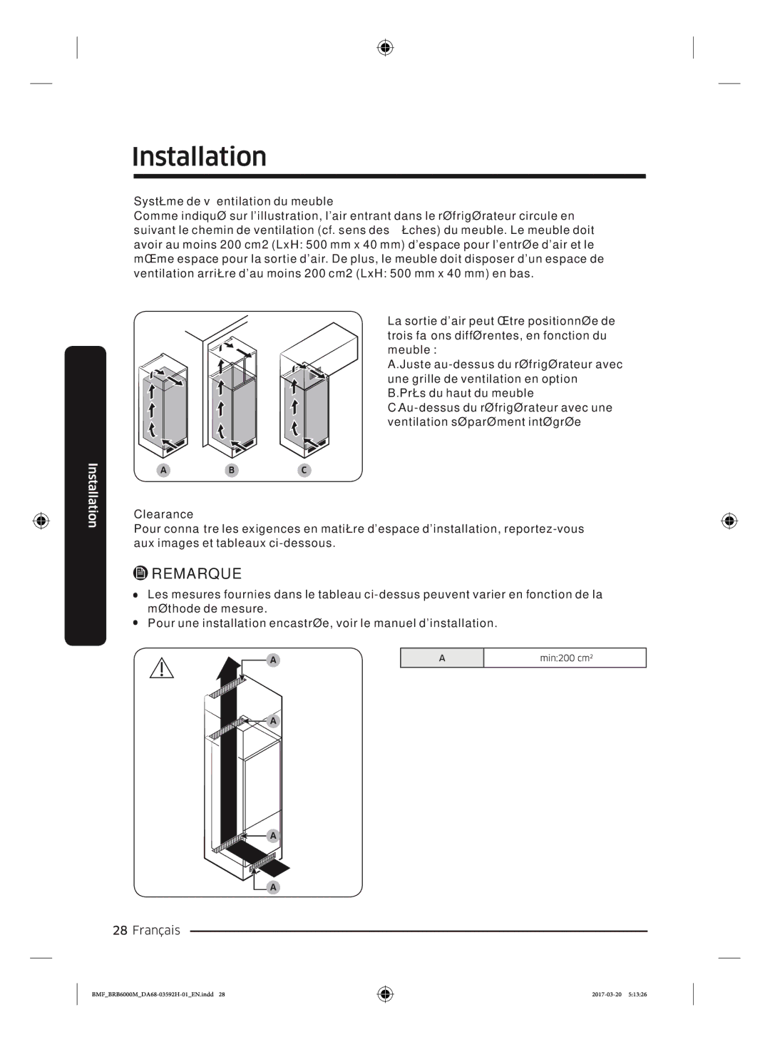 Samsung BRR19M011WW/EG, BRR19M010WW/EG, BRR12M001WW/EG, BRR12M000WW/EG manual Remarque 