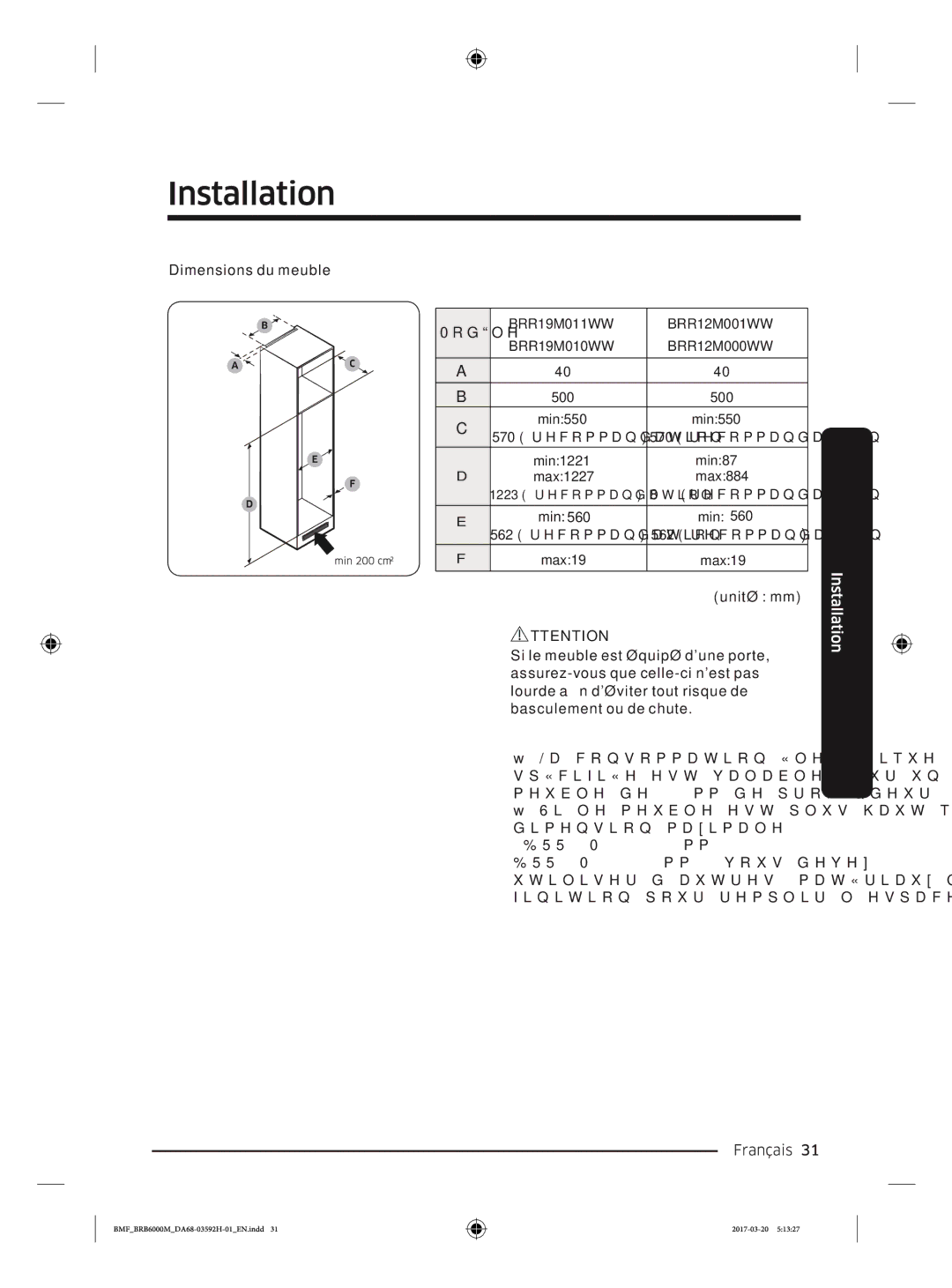 Samsung BRR19M010WW/EG, BRR19M011WW/EG, BRR12M001WW/EG, BRR12M000WW/EG manual GlphqvlrqPdlpdoh 