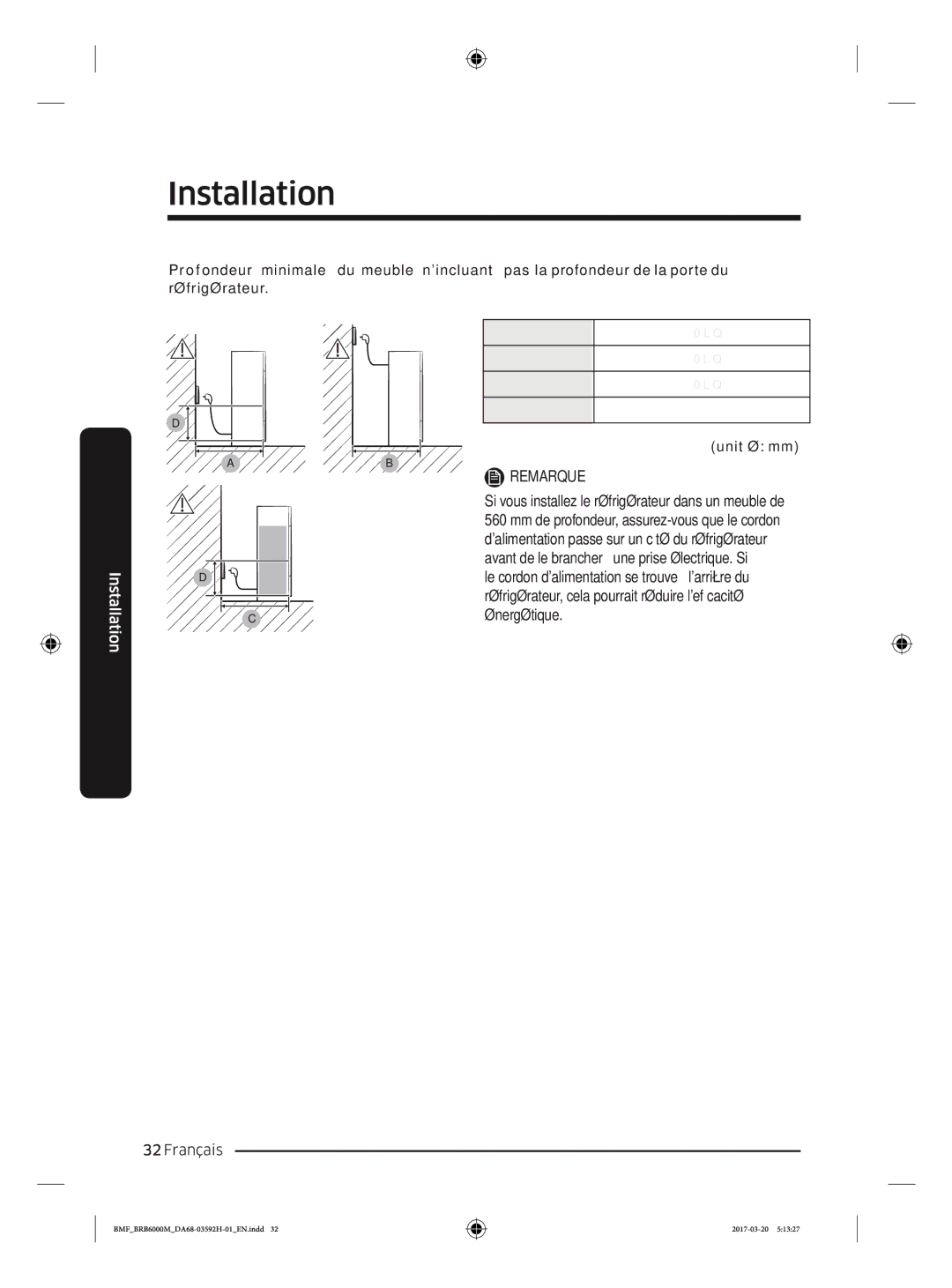 Samsung BRR19M011WW/EG, BRR19M010WW/EG, BRR12M001WW/EG, BRR12M000WW/EG manual Remarque 