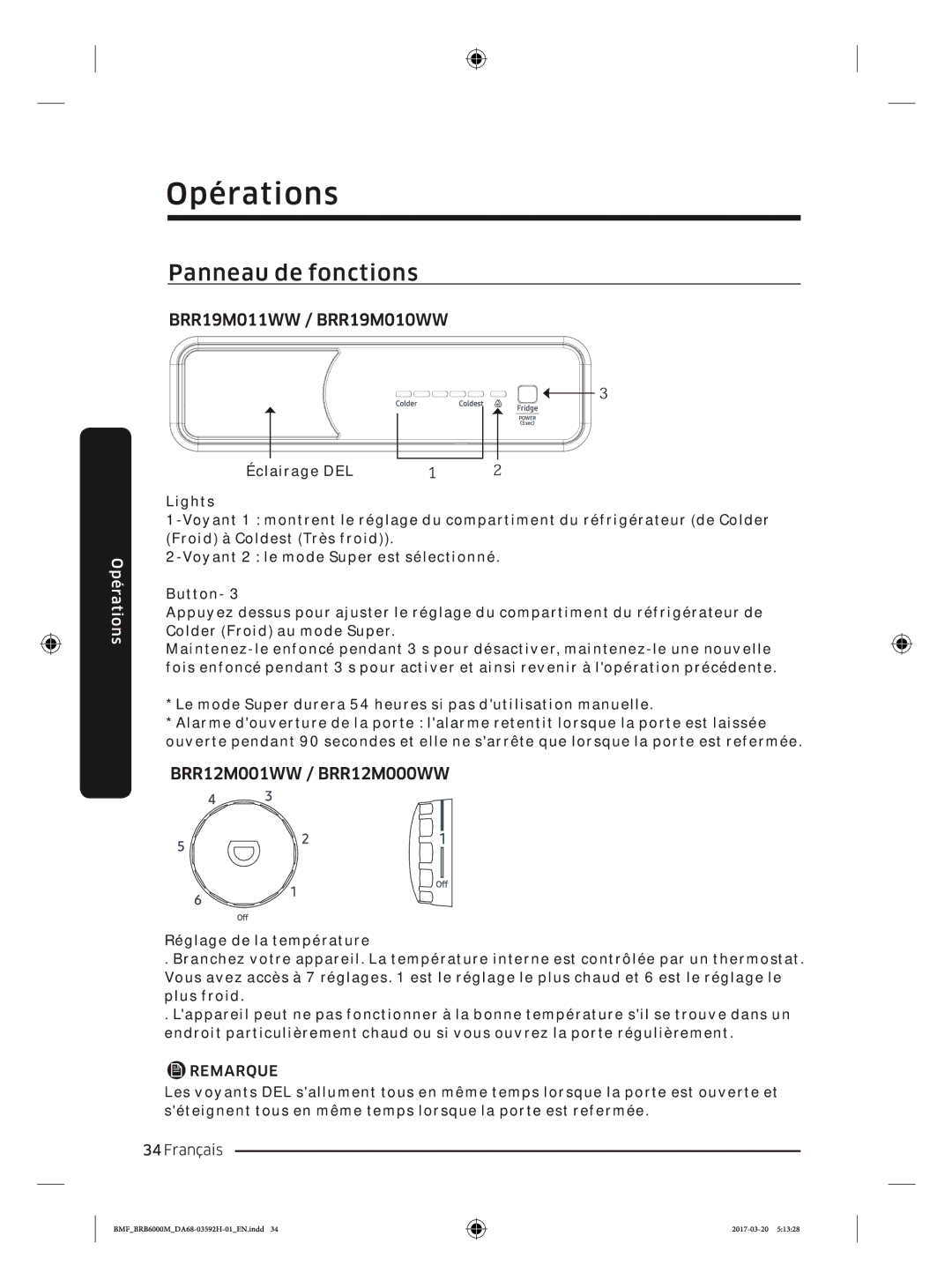 Samsung BRR12M000WW/EG, BRR19M010WW/EG, BRR19M011WW/EG, BRR12M001WW/EG manual Opérations 