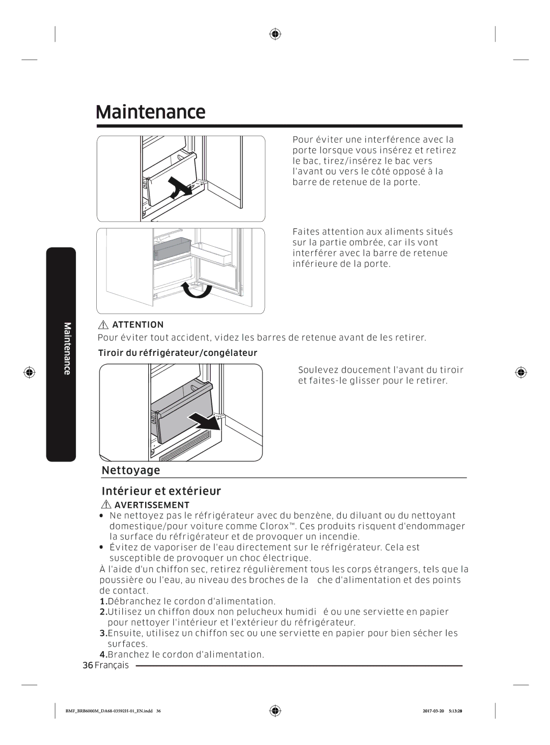 Samsung BRR19M011WW/EG, BRR19M010WW/EG, BRR12M001WW/EG, BRR12M000WW/EG manual Nettoyage Intérieur et extérieur 