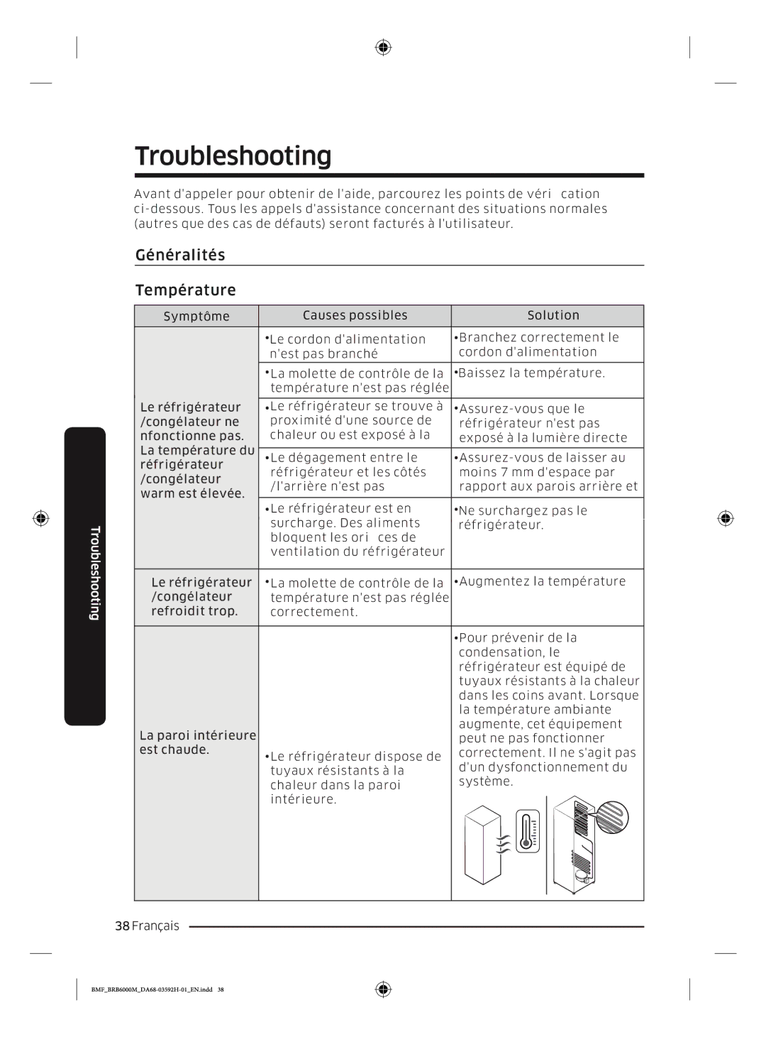 Samsung BRR12M000WW/EG, BRR19M010WW/EG, BRR19M011WW/EG, BRR12M001WW/EG manual Généralités Température 