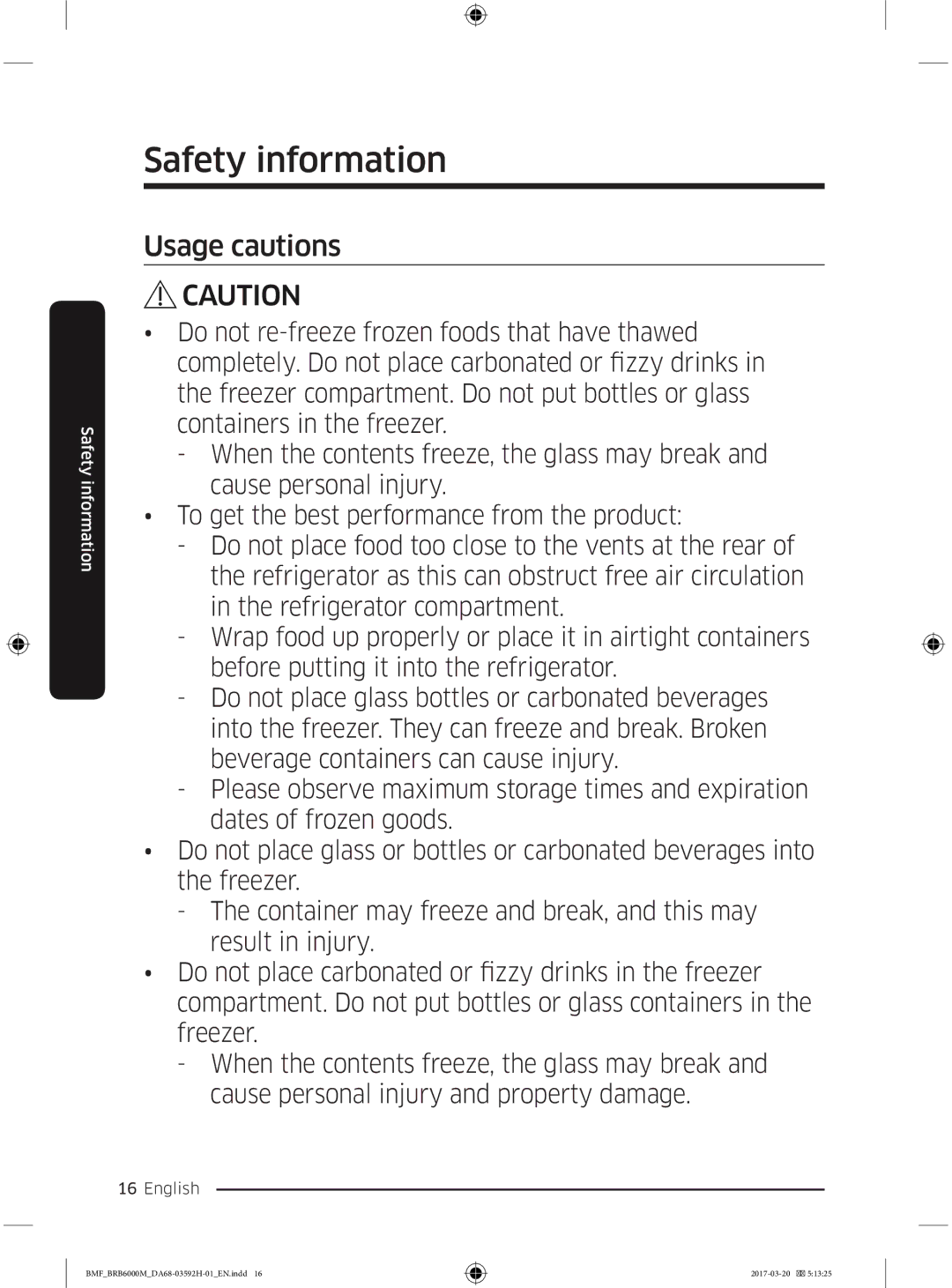 Samsung BRR19M011WW/EG, BRR19M010WW/EG, BRR12M001WW/EG, BRR12M000WW/EG manual Usage cautions 