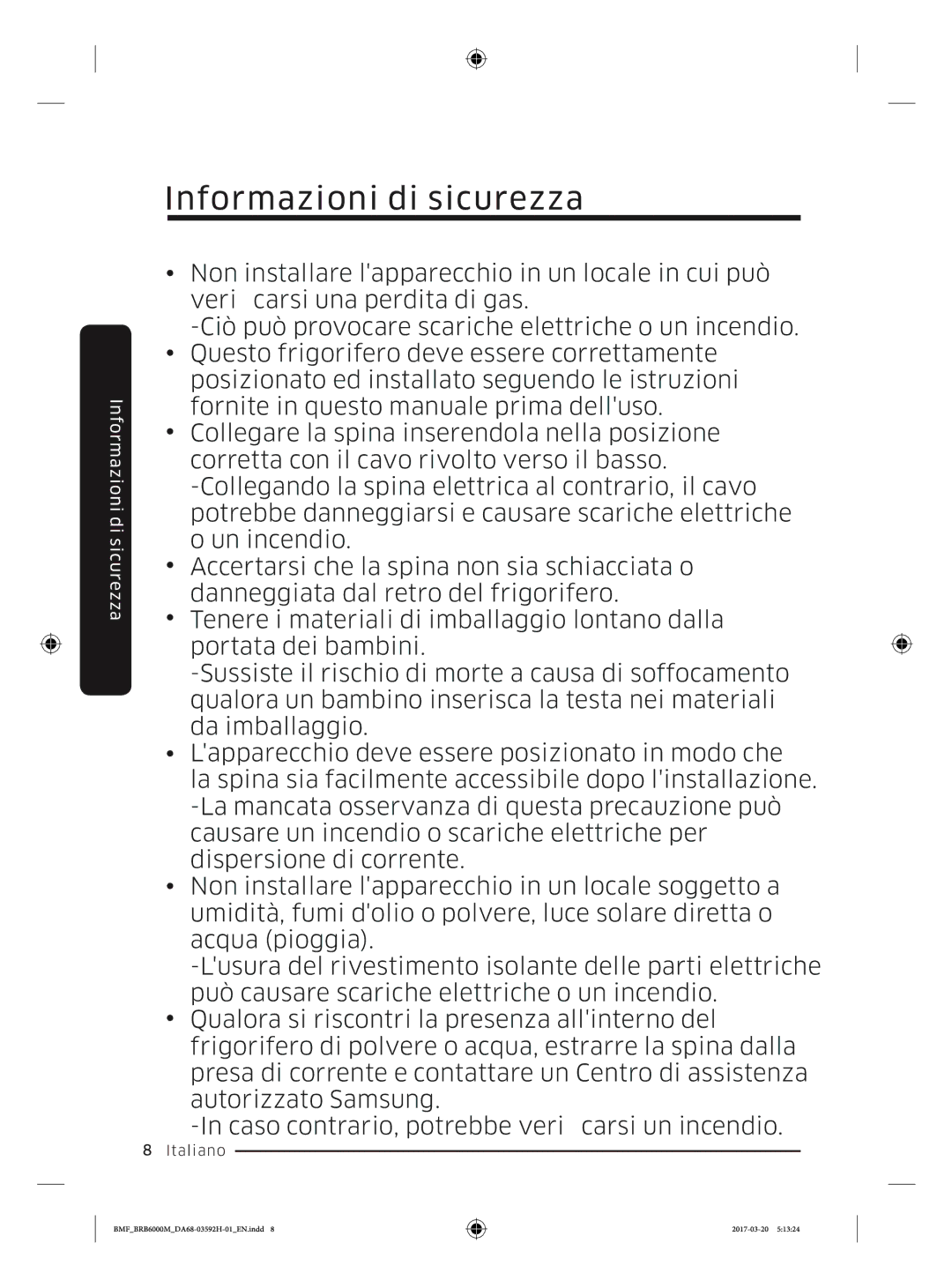 Samsung BRR12M000WW/EG, BRR19M010WW/EG, BRR19M011WW/EG, BRR12M001WW/EG manual Informazioni di sicurezza 