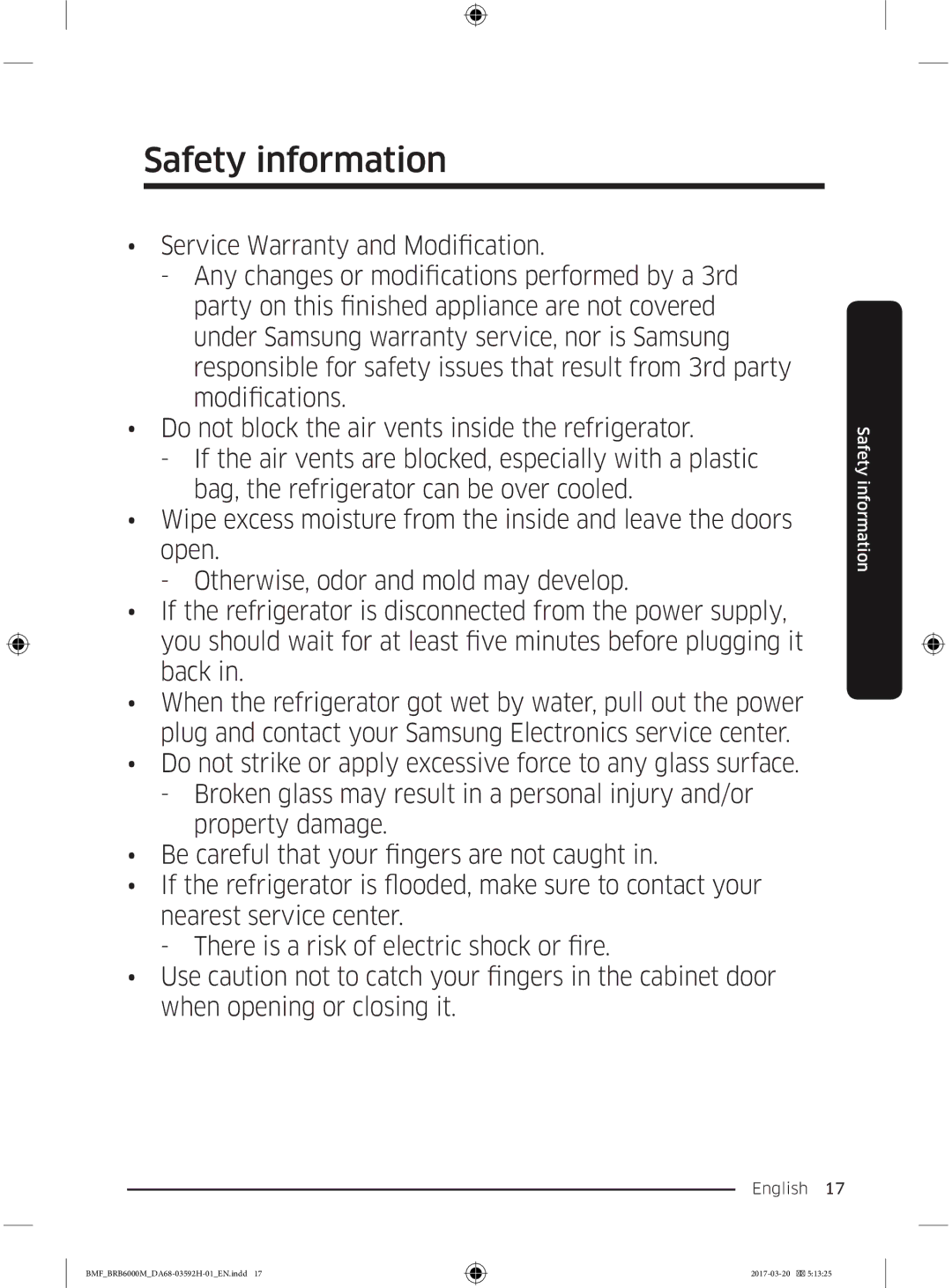 Samsung BRR12M001WW/EG, BRR19M010WW/EG, BRR19M011WW/EG, BRR12M000WW/EG manual Safety information 