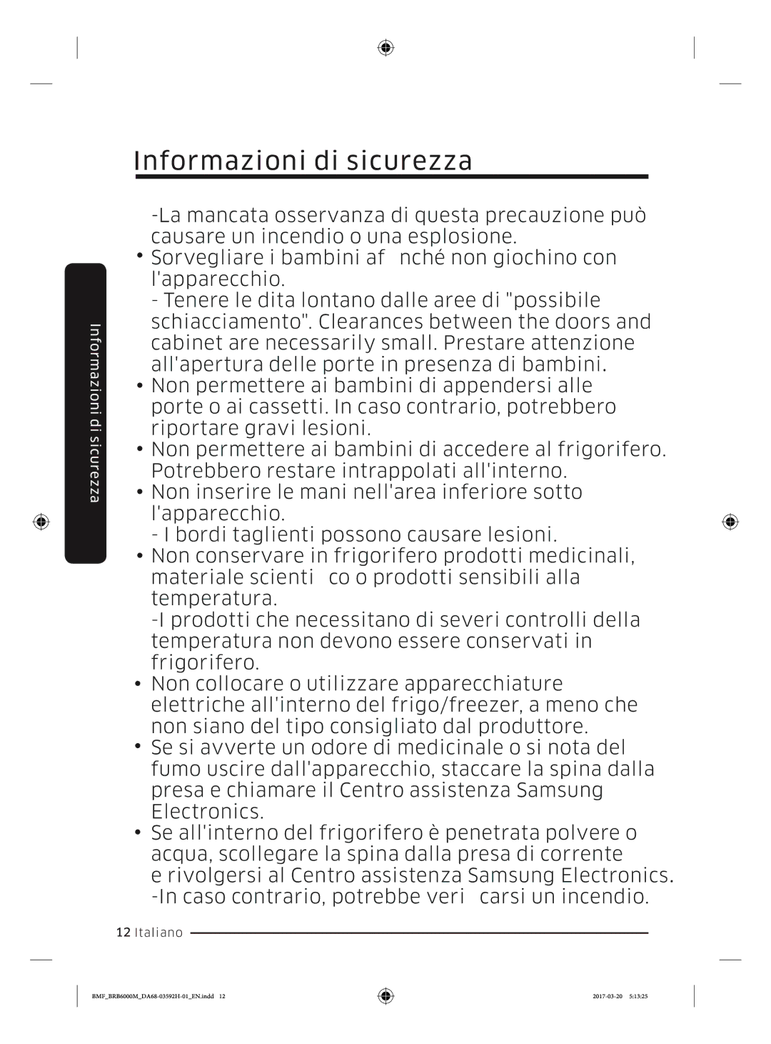 Samsung BRR12M000WW/EG, BRR19M010WW/EG, BRR19M011WW/EG, BRR12M001WW/EG manual Informazioni di sicurezza 