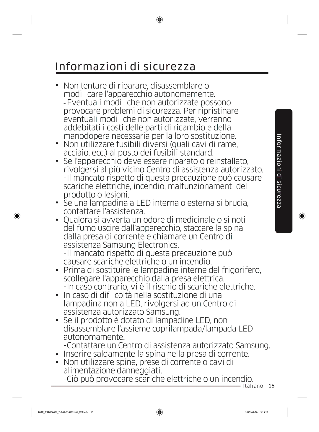 Samsung BRR12M001WW/EG, BRR19M010WW/EG, BRR19M011WW/EG, BRR12M000WW/EG manual Informazioni di sicurezza 