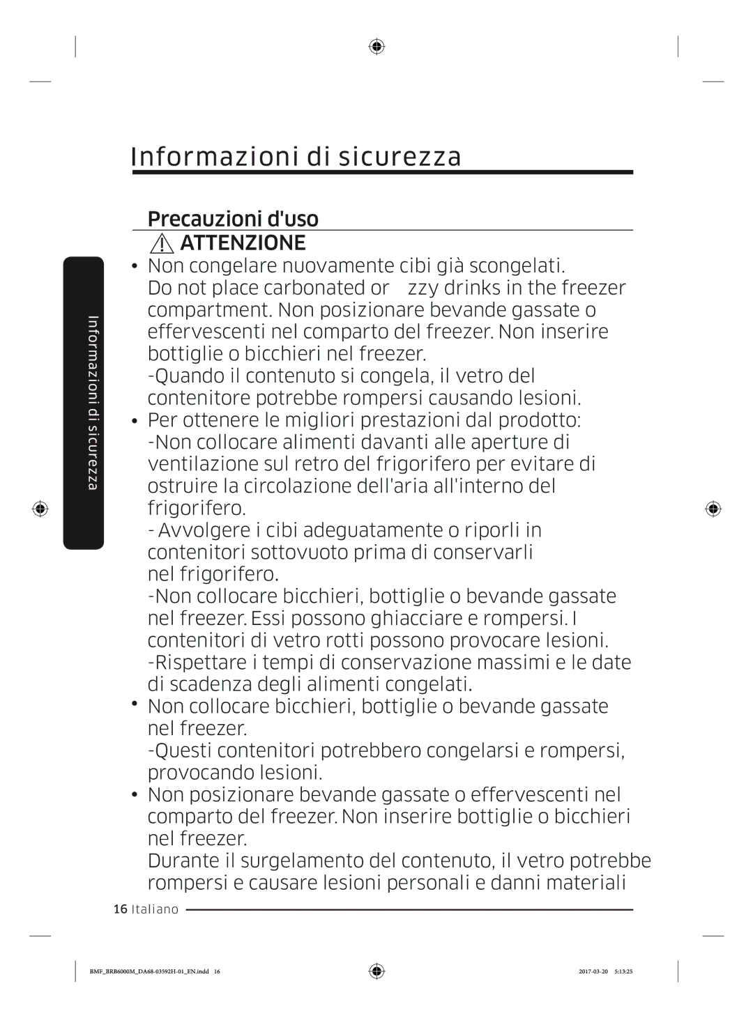 Samsung BRR12M000WW/EG, BRR19M010WW/EG, BRR19M011WW/EG, BRR12M001WW/EG manual Precauzioni duso 