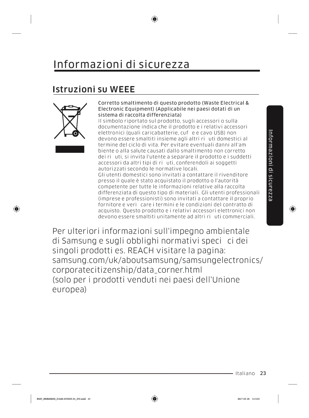 Samsung BRR12M001WW/EG, BRR19M010WW/EG, BRR19M011WW/EG, BRR12M000WW/EG manual Istruzioni su Weee 