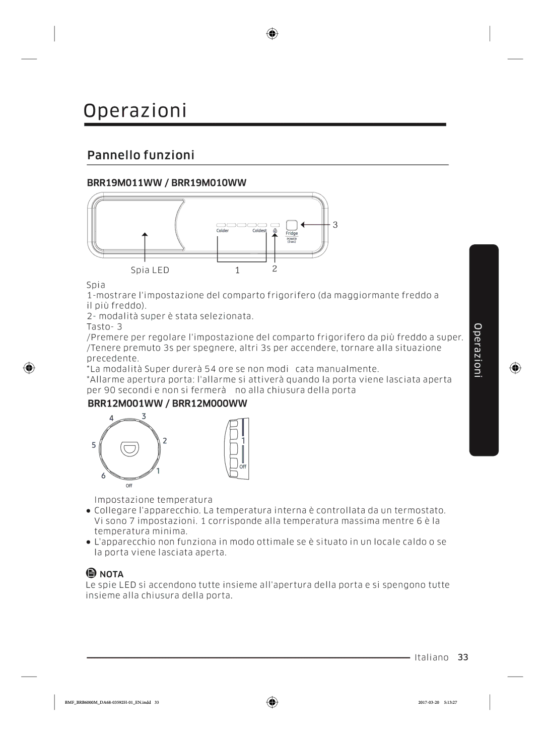 Samsung BRR19M010WW/EG, BRR19M011WW/EG, BRR12M001WW/EG, BRR12M000WW/EG manual Operazioni 