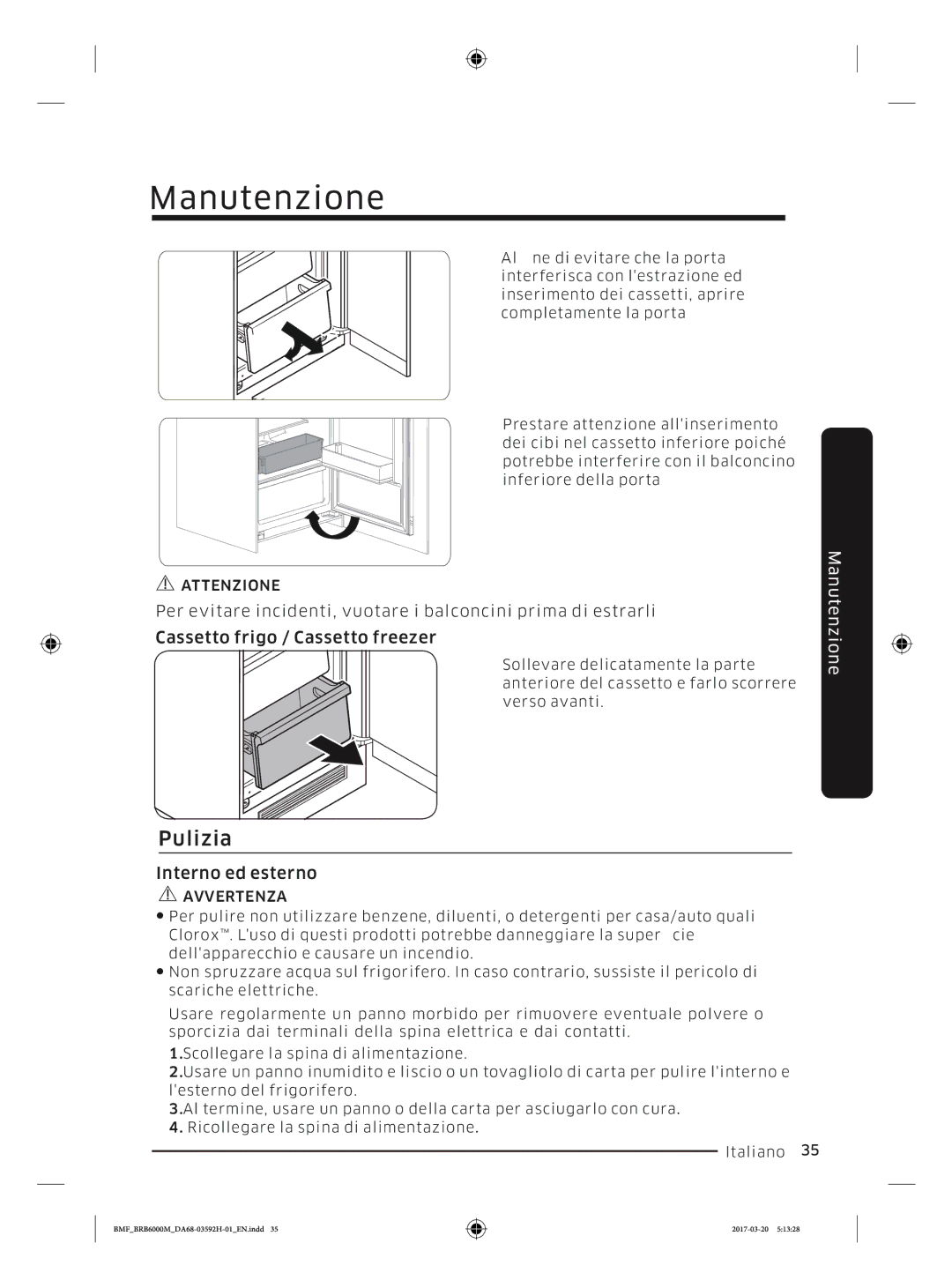 Samsung BRR12M001WW/EG, BRR19M010WW/EG, BRR19M011WW/EG, BRR12M000WW/EG manual Pulizia 