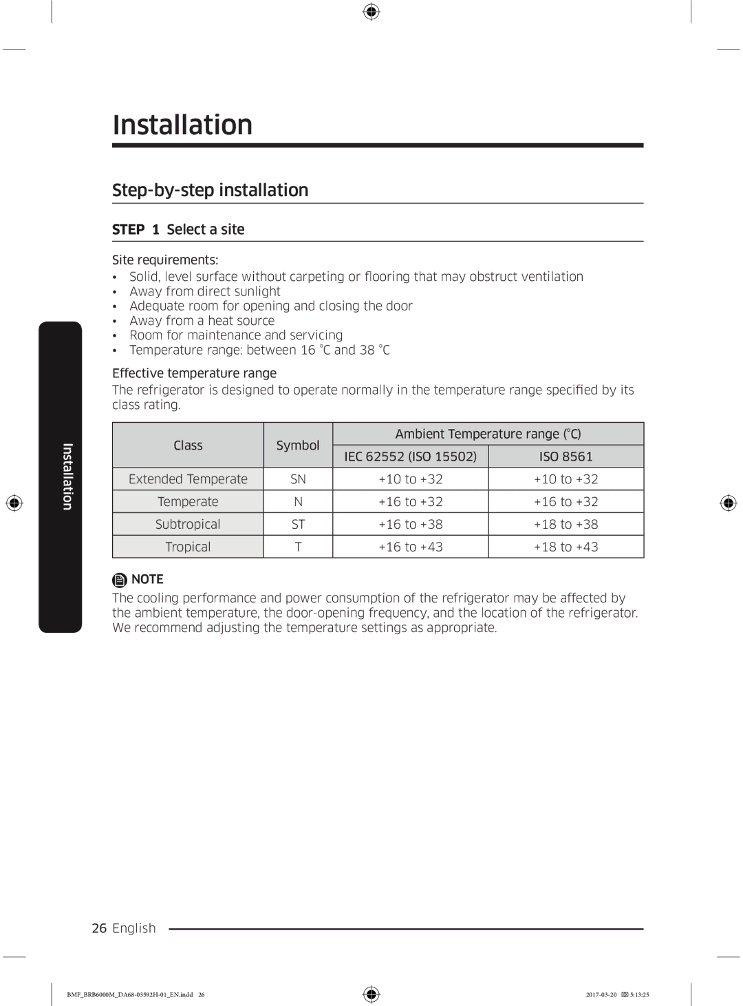 Samsung BRR12M000WW/EG, BRR19M010WW/EG, BRR19M011WW/EG, BRR12M001WW/EG manual Step-by-step installation, Select a site 